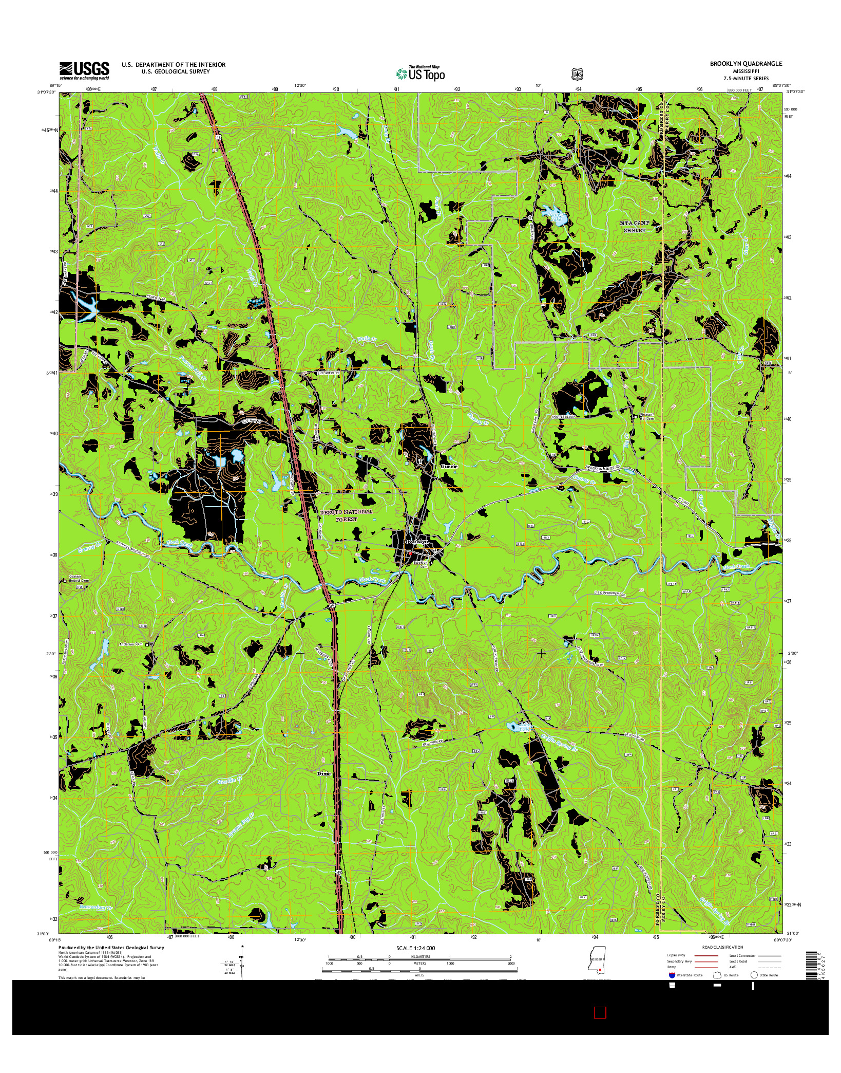 USGS US TOPO 7.5-MINUTE MAP FOR BROOKLYN, MS 2015