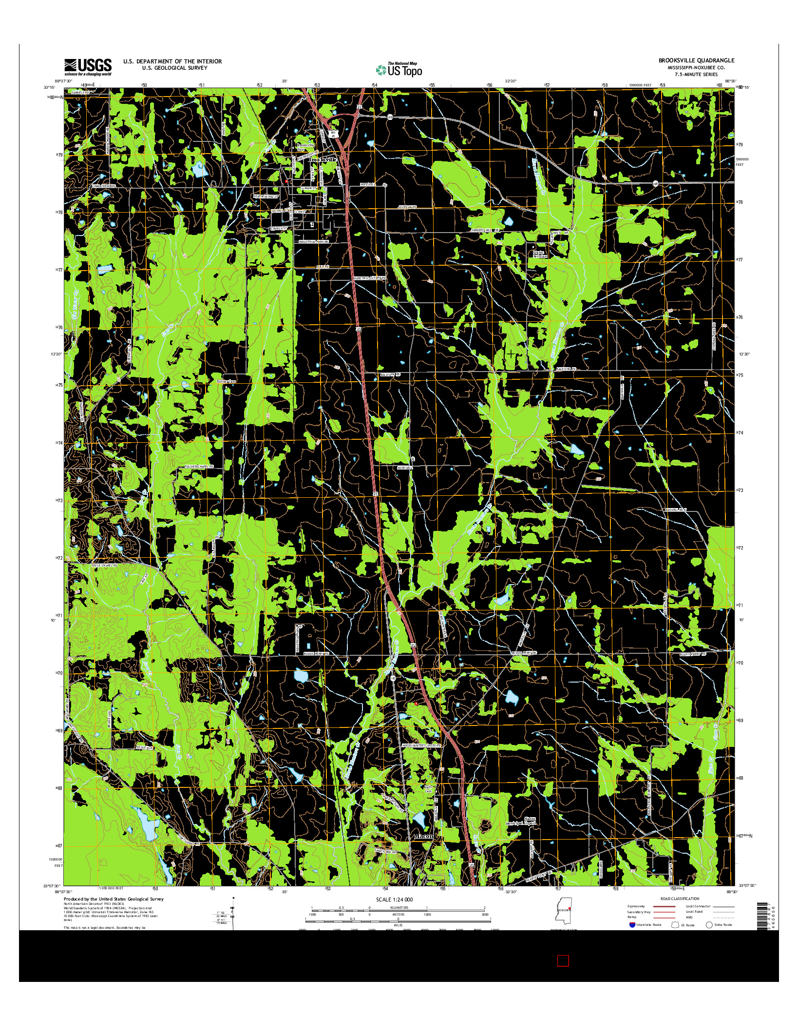 USGS US TOPO 7.5-MINUTE MAP FOR BROOKSVILLE, MS 2015