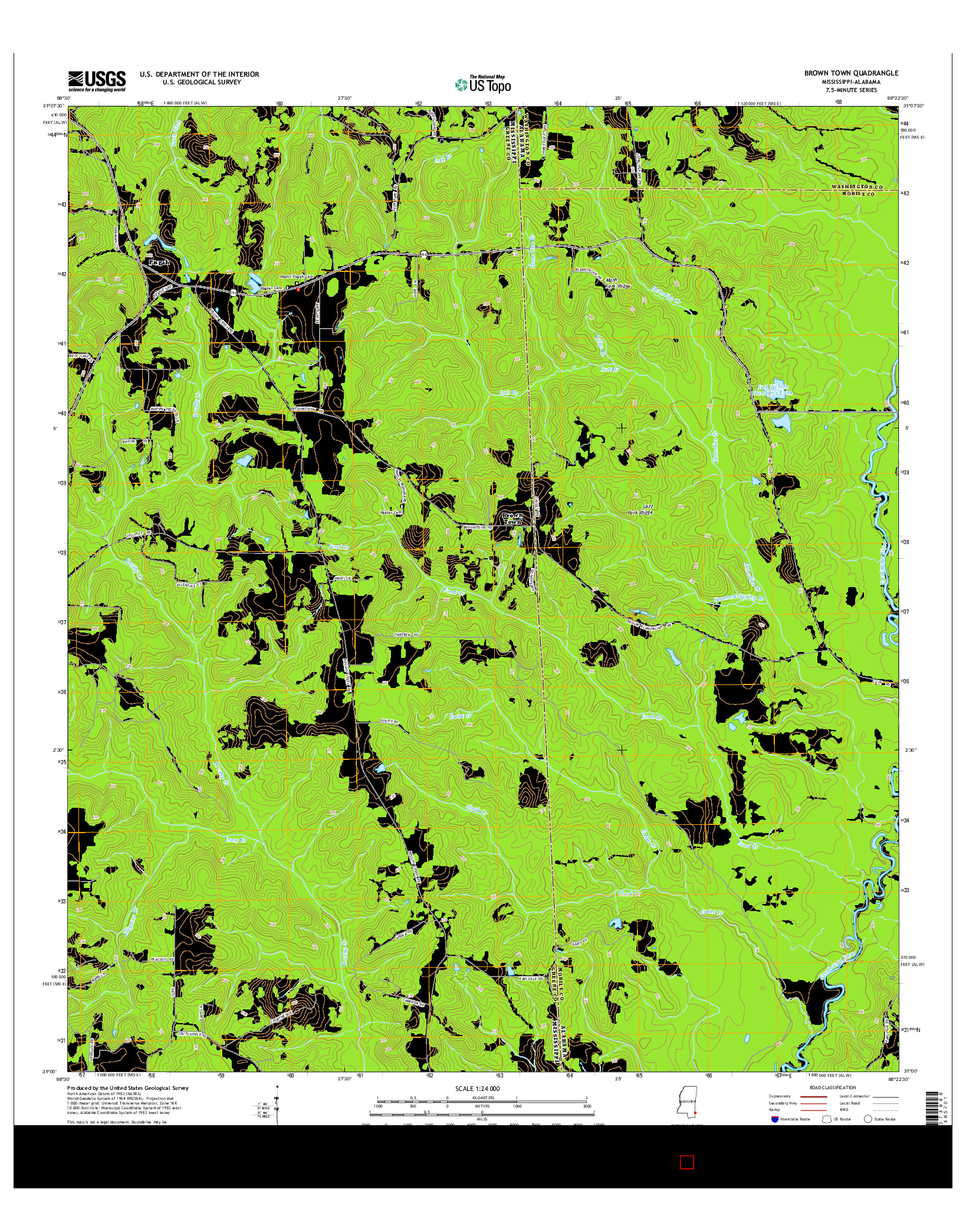 USGS US TOPO 7.5-MINUTE MAP FOR BROWN TOWN, MS-AL 2015