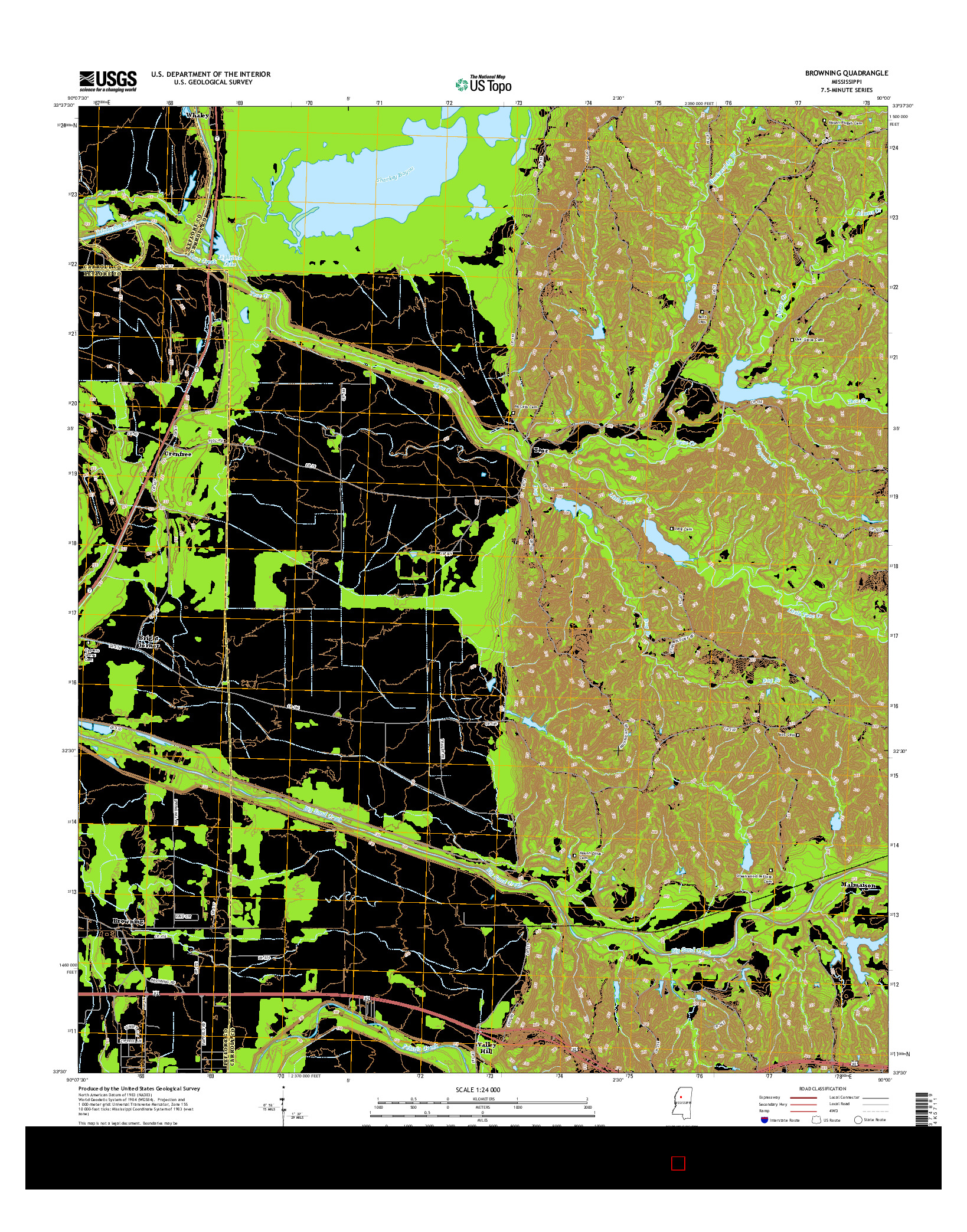 USGS US TOPO 7.5-MINUTE MAP FOR BROWNING, MS 2015