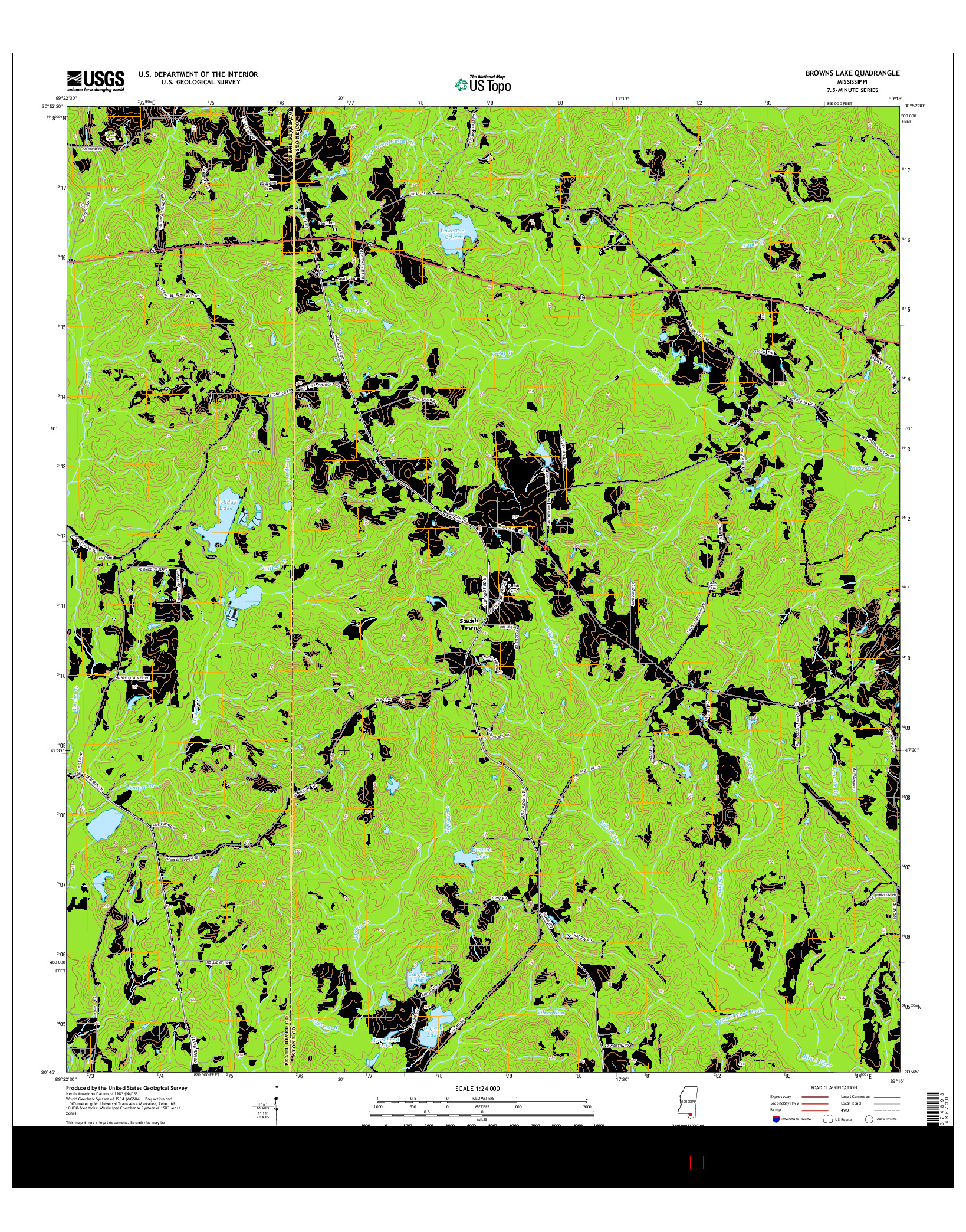 USGS US TOPO 7.5-MINUTE MAP FOR BROWNS LAKE, MS 2015