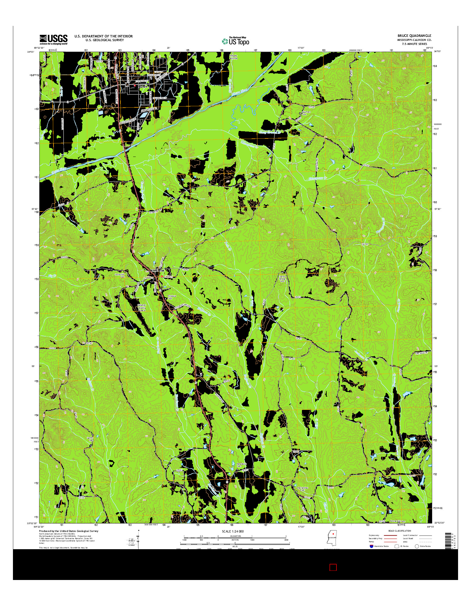 USGS US TOPO 7.5-MINUTE MAP FOR BRUCE, MS 2015