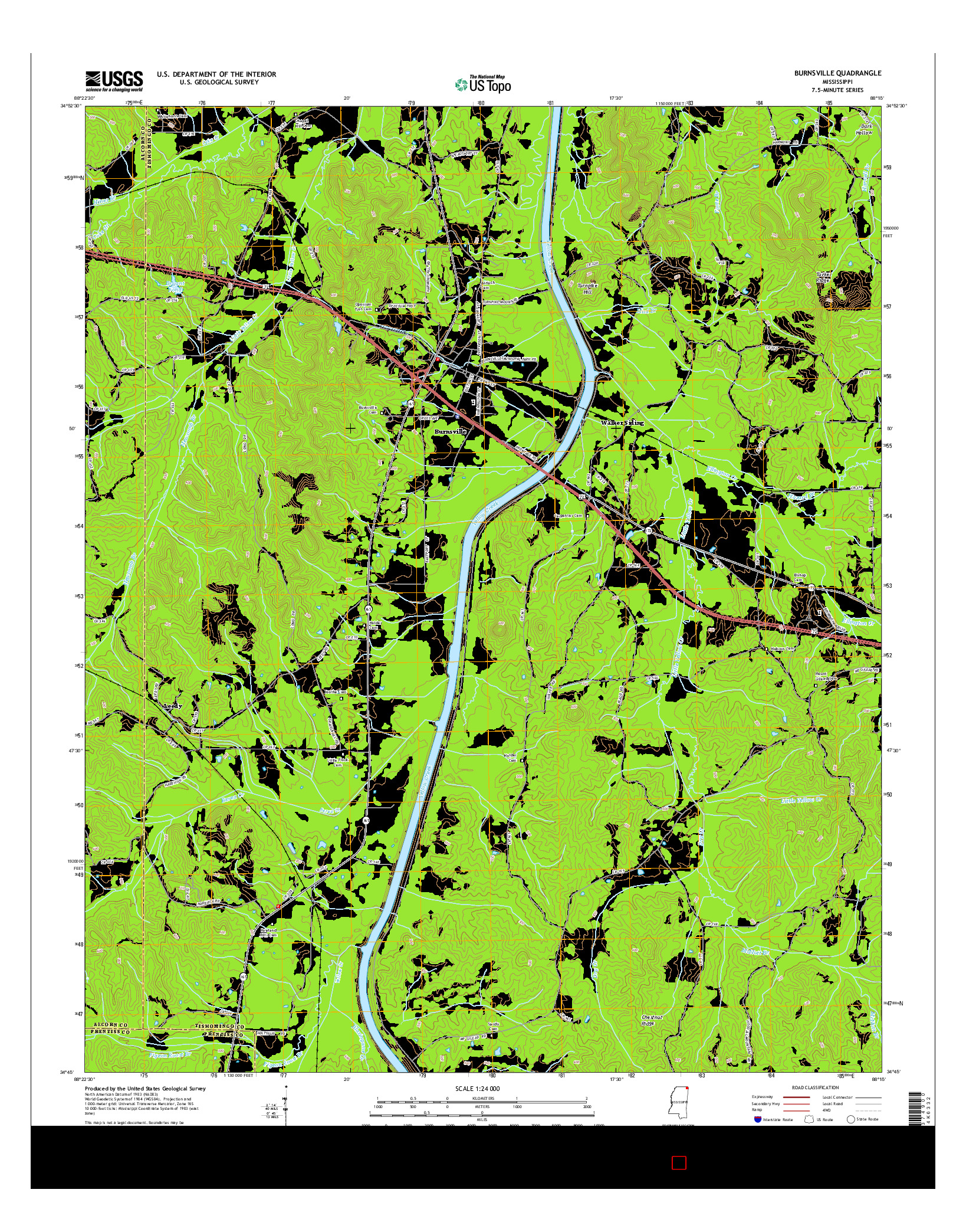 USGS US TOPO 7.5-MINUTE MAP FOR BURNSVILLE, MS 2015
