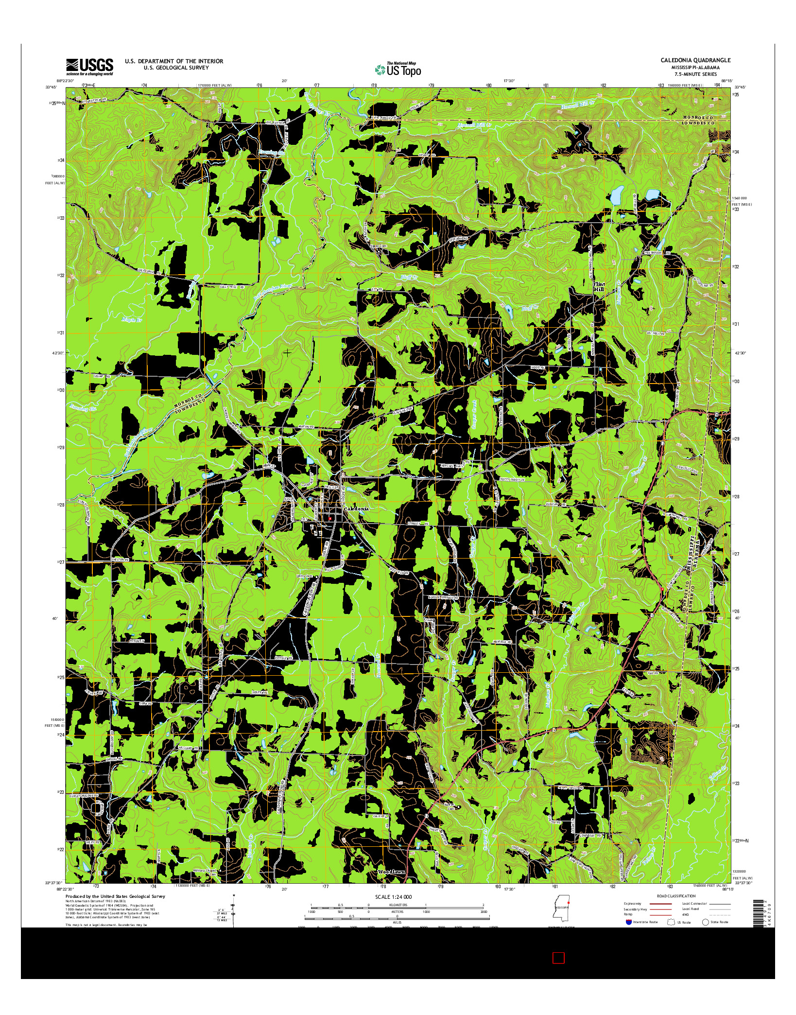 USGS US TOPO 7.5-MINUTE MAP FOR CALEDONIA, MS-AL 2015