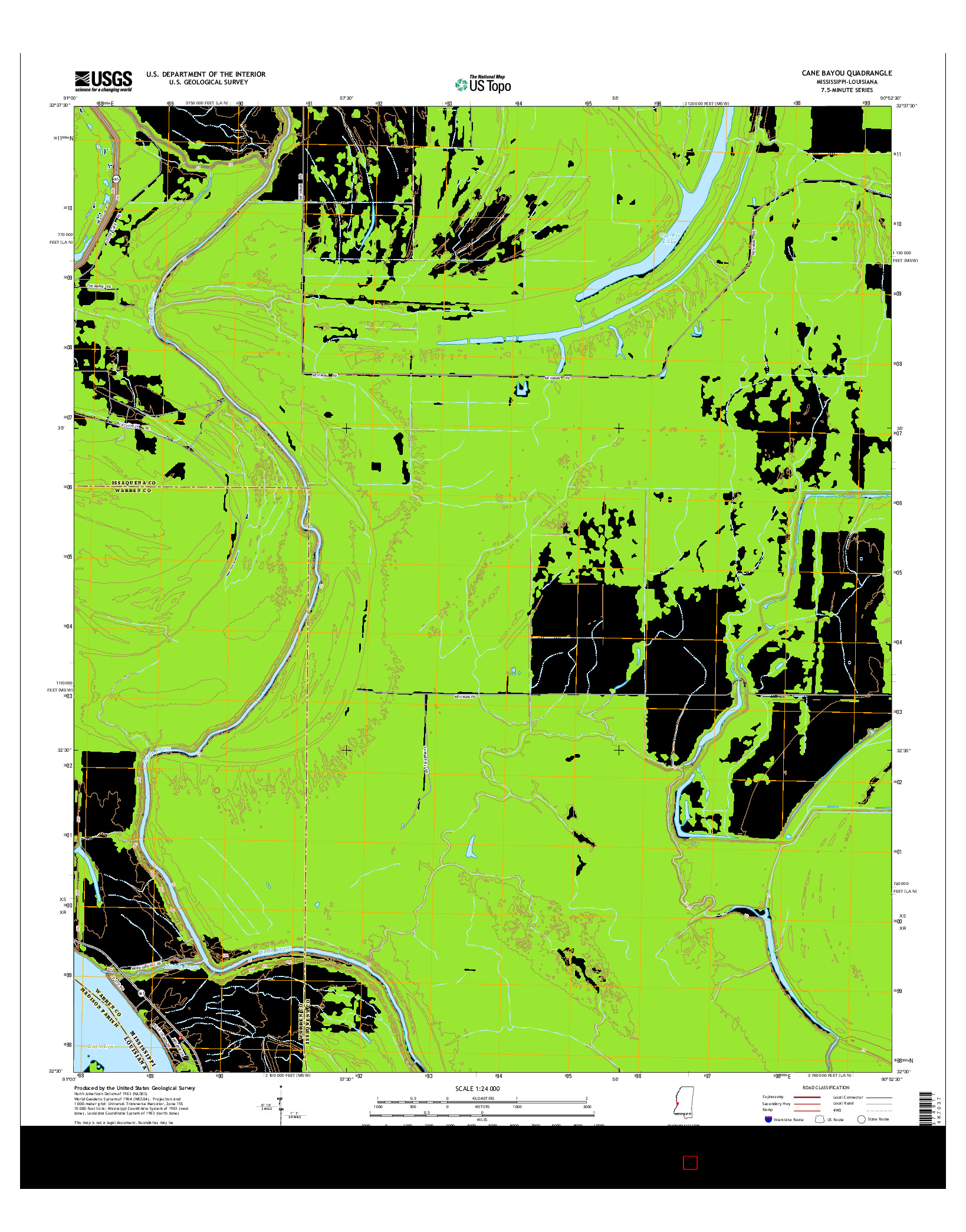 USGS US TOPO 7.5-MINUTE MAP FOR CANE BAYOU, MS-LA 2015