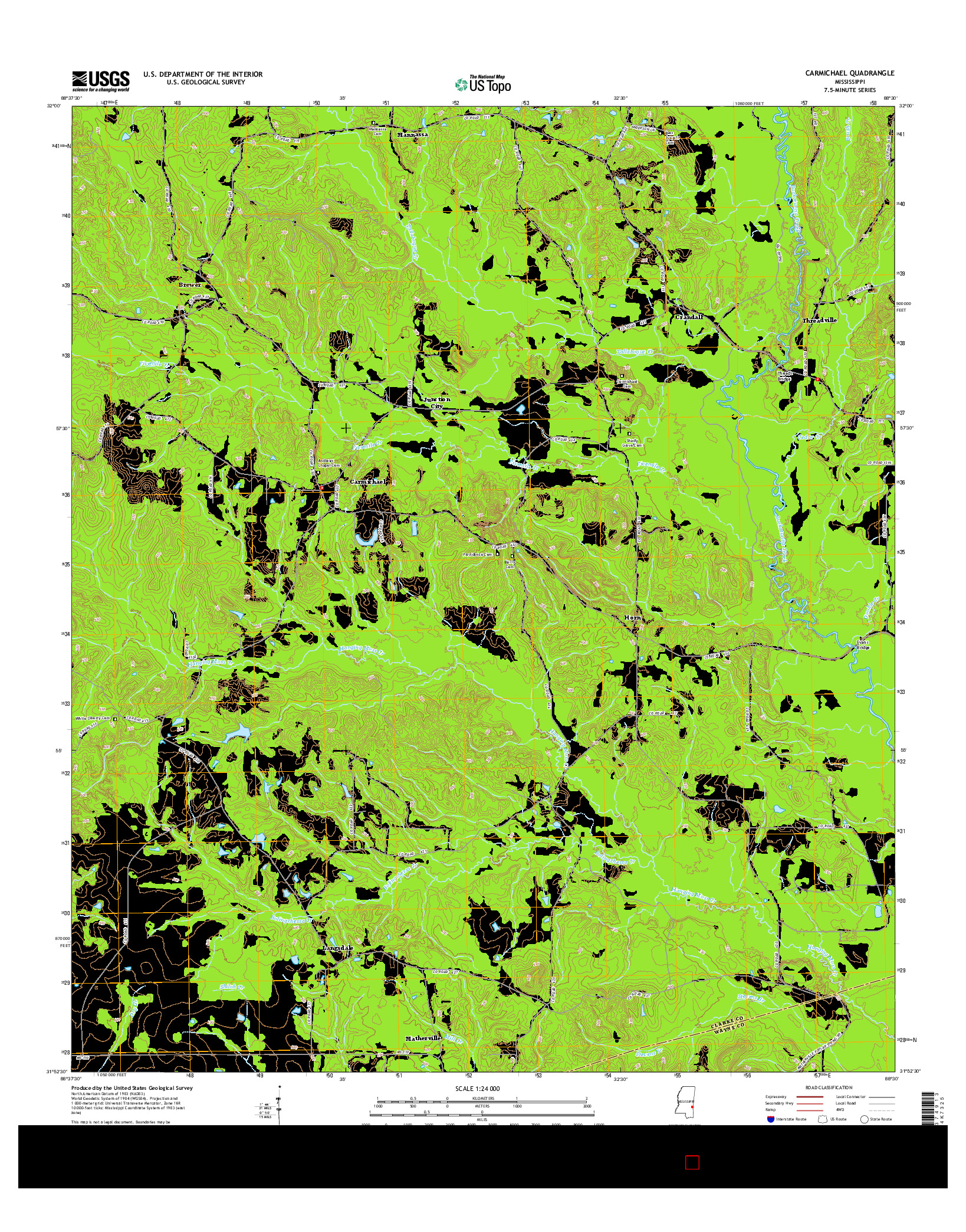 USGS US TOPO 7.5-MINUTE MAP FOR CARMICHAEL, MS 2015