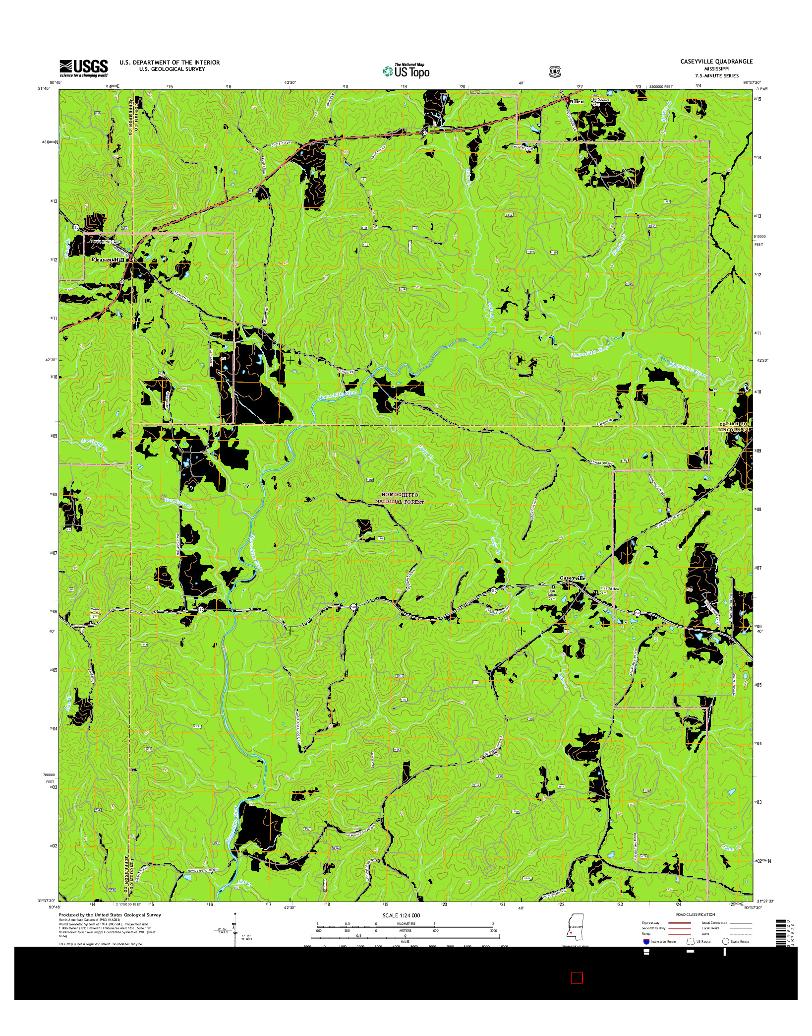 USGS US TOPO 7.5-MINUTE MAP FOR CASEYVILLE, MS 2015