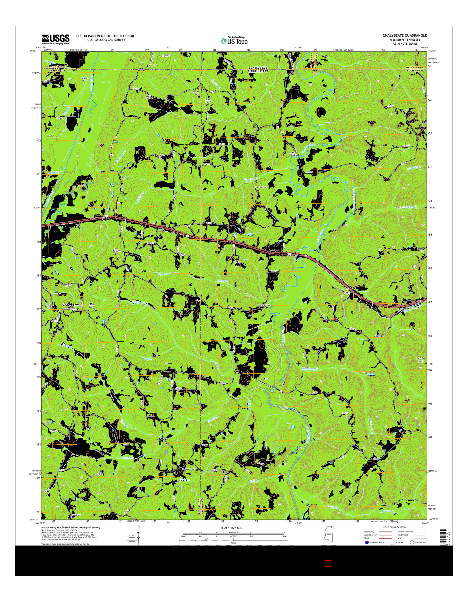USGS US TOPO 7.5-MINUTE MAP FOR CHALYBEATE, MS-TN 2015
