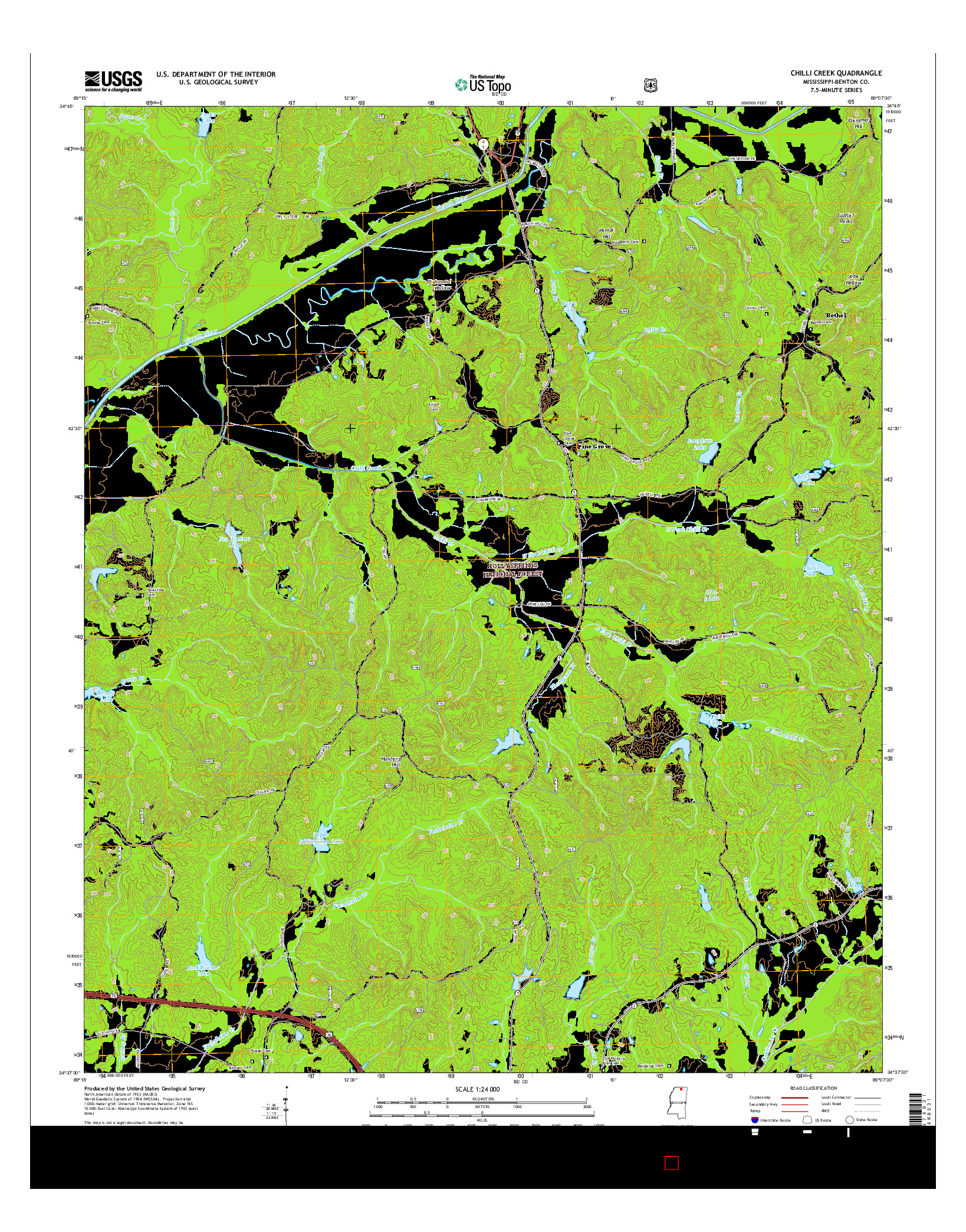 USGS US TOPO 7.5-MINUTE MAP FOR CHILLI CREEK, MS 2015