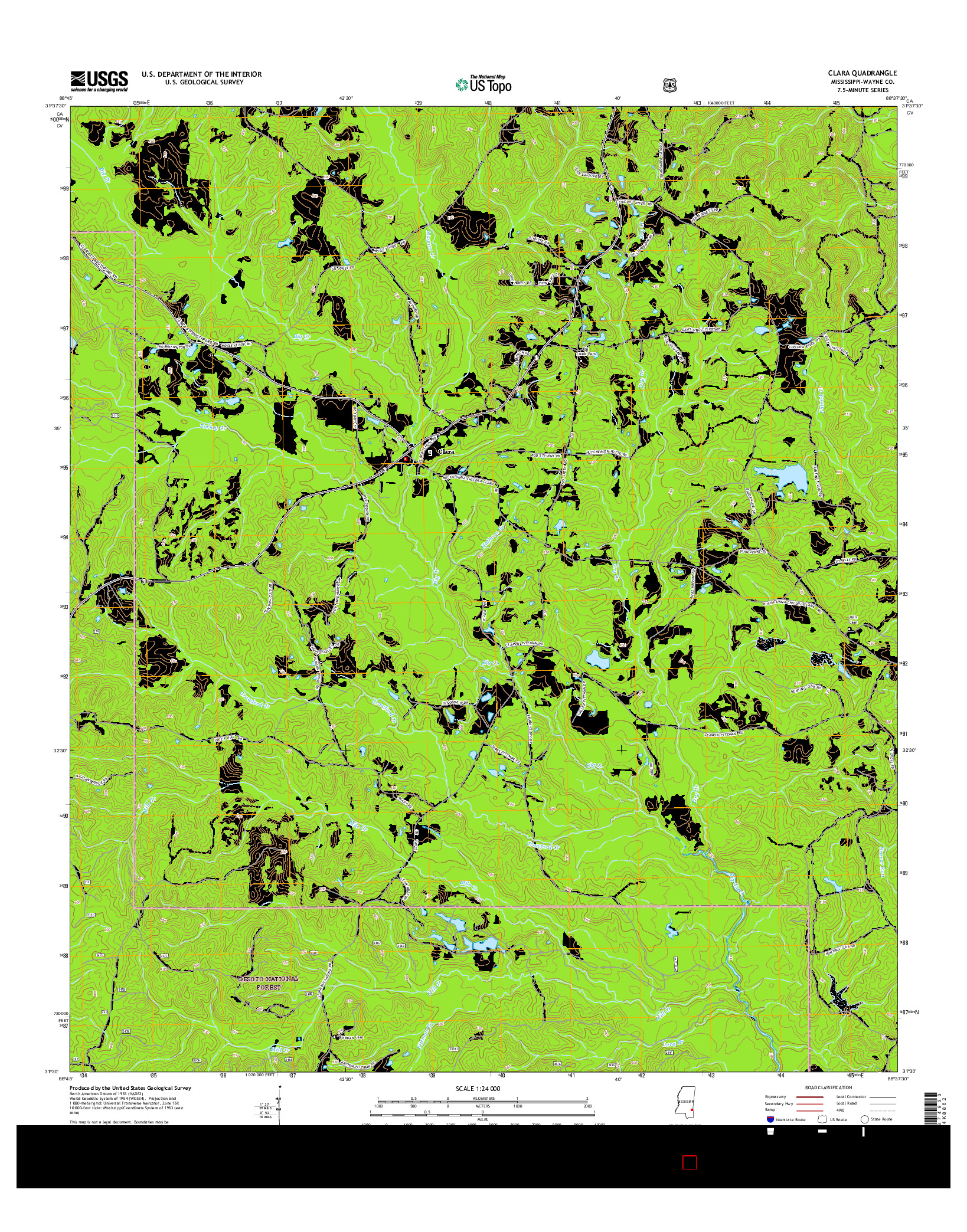 USGS US TOPO 7.5-MINUTE MAP FOR CLARA, MS 2015