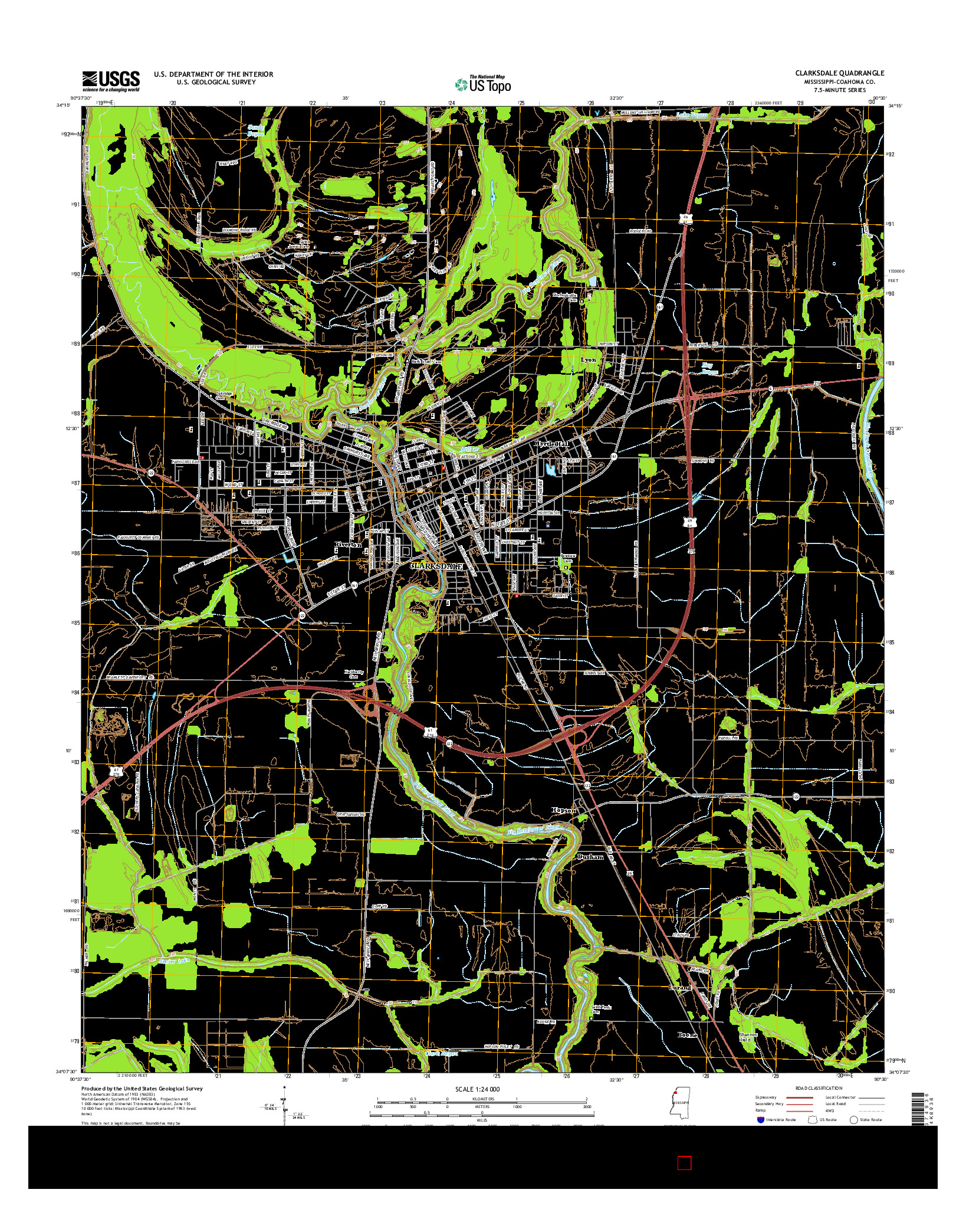 USGS US TOPO 7.5-MINUTE MAP FOR CLARKSDALE, MS 2015