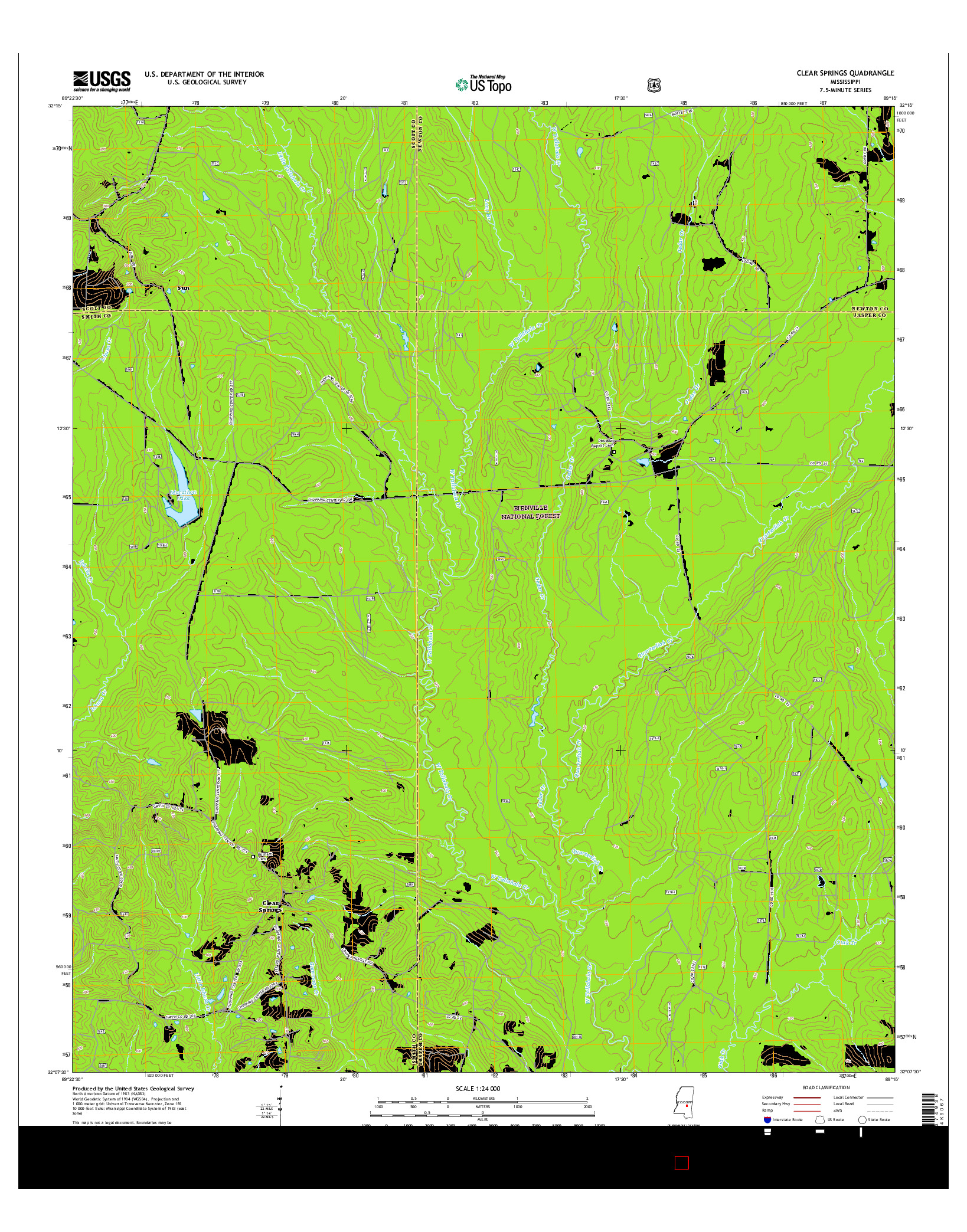 USGS US TOPO 7.5-MINUTE MAP FOR CLEAR SPRINGS, MS 2015