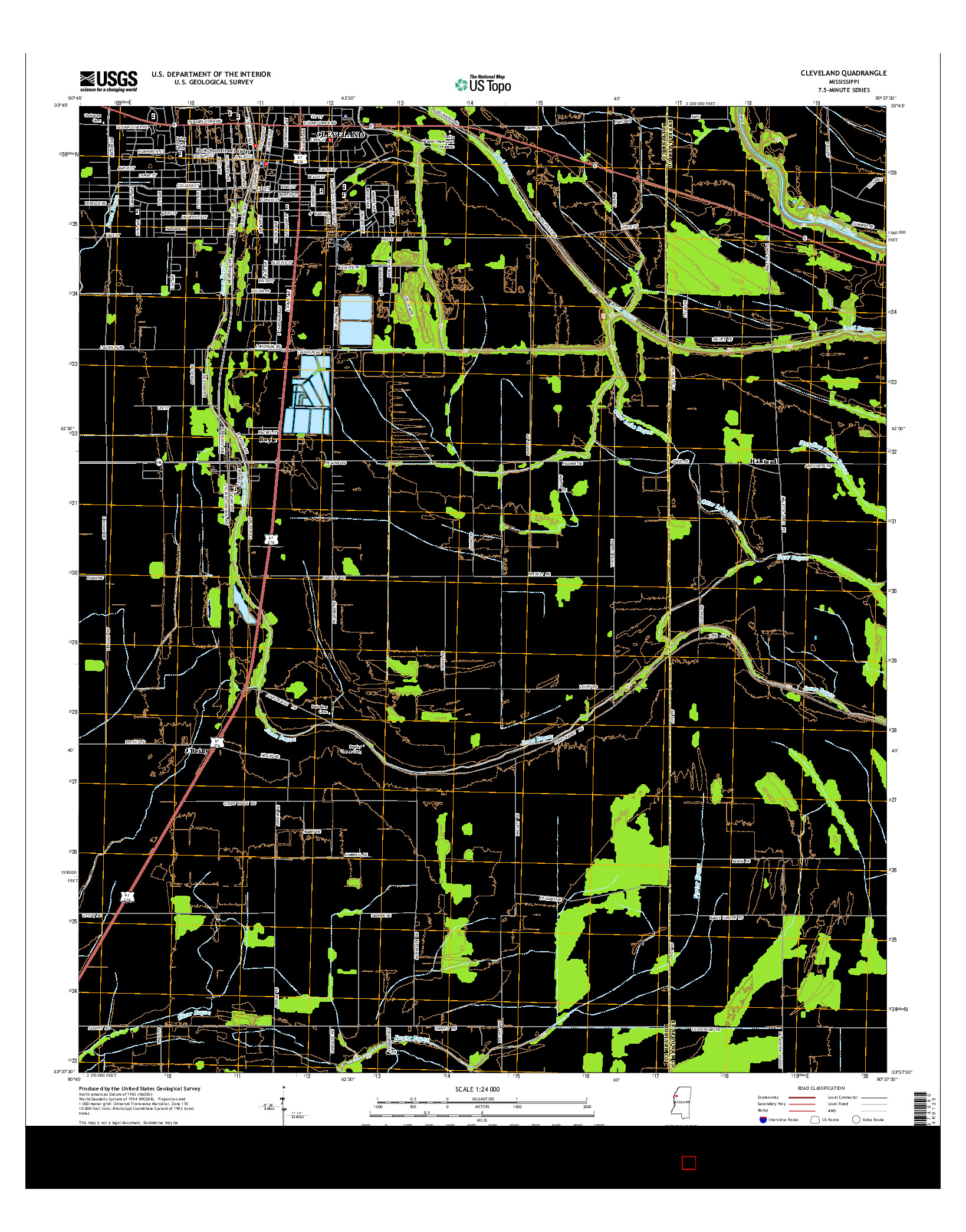 USGS US TOPO 7.5-MINUTE MAP FOR CLEVELAND, MS 2015