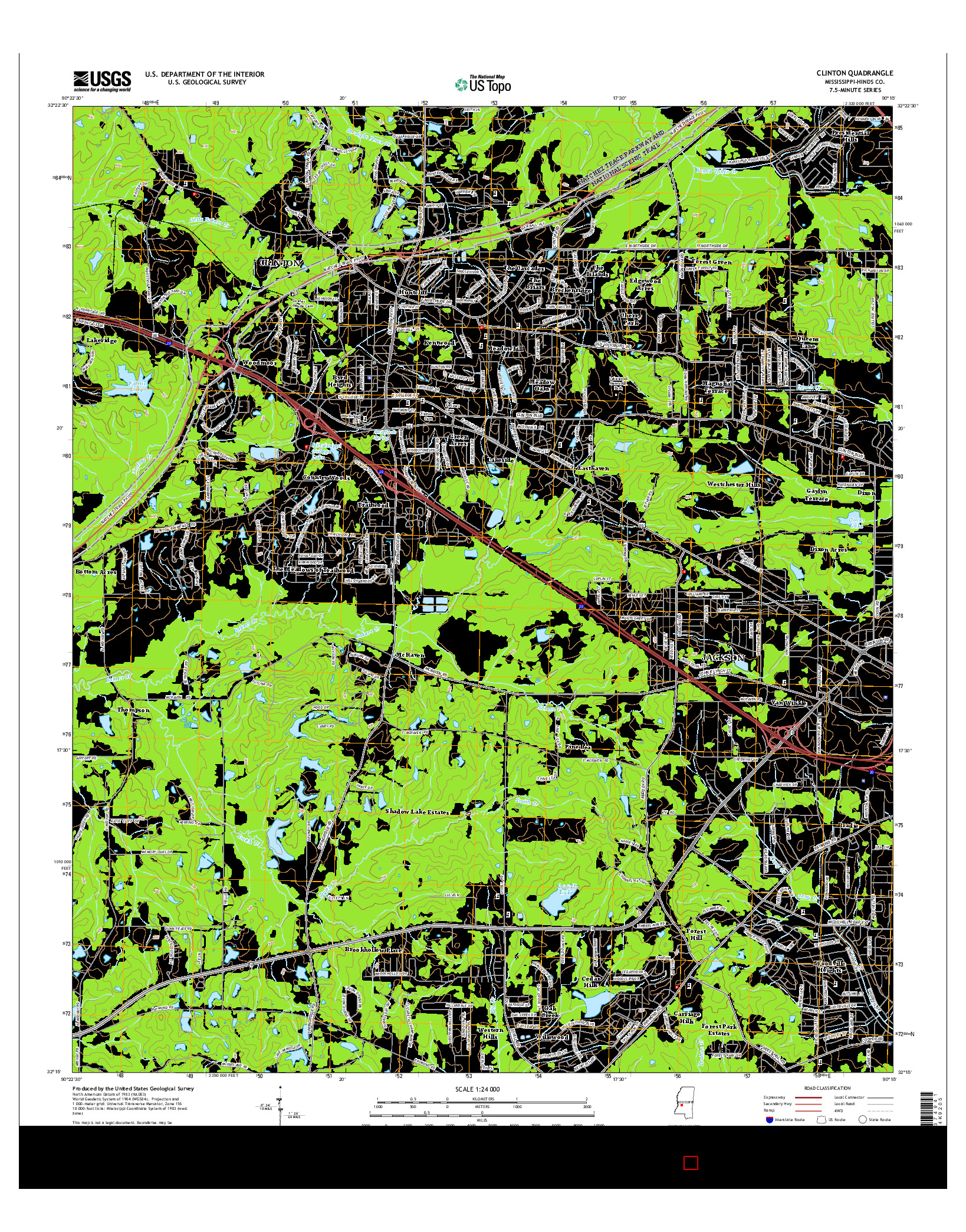 USGS US TOPO 7.5-MINUTE MAP FOR CLINTON, MS 2015