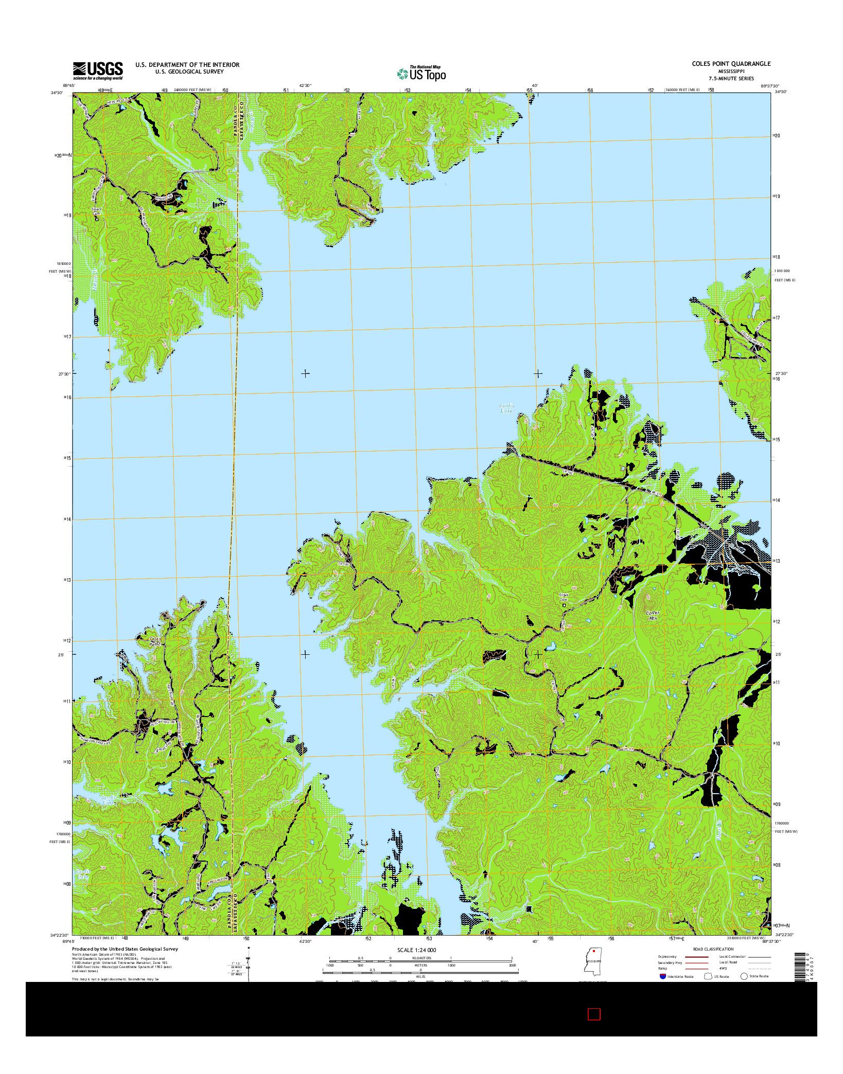 USGS US TOPO 7.5-MINUTE MAP FOR COLES POINT, MS 2015