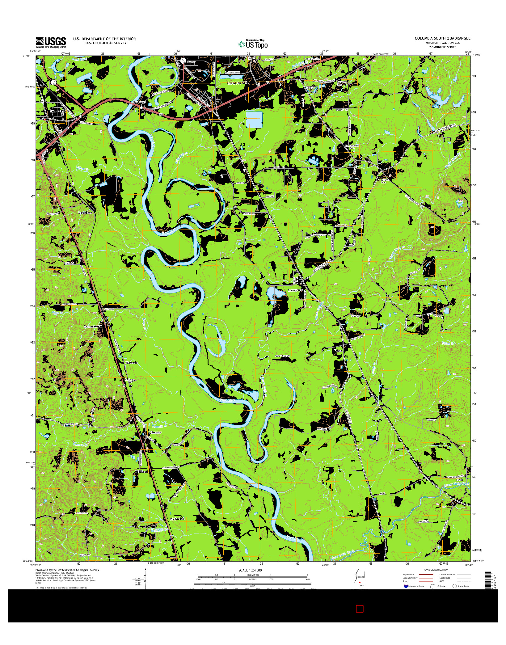 USGS US TOPO 7.5-MINUTE MAP FOR COLUMBIA SOUTH, MS 2015