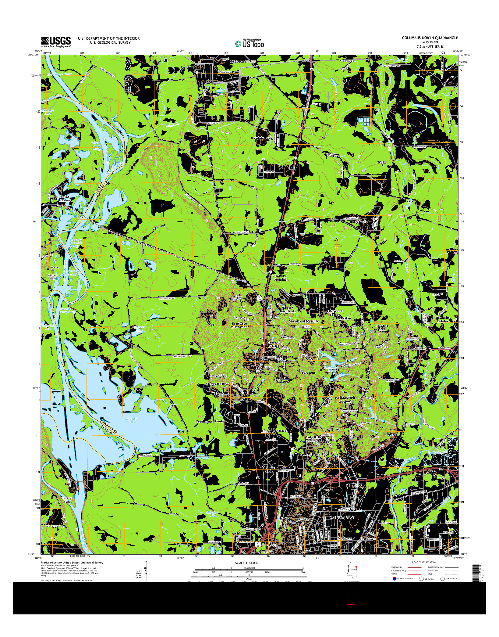 USGS US TOPO 7.5-MINUTE MAP FOR COLUMBUS NORTH, MS 2015
