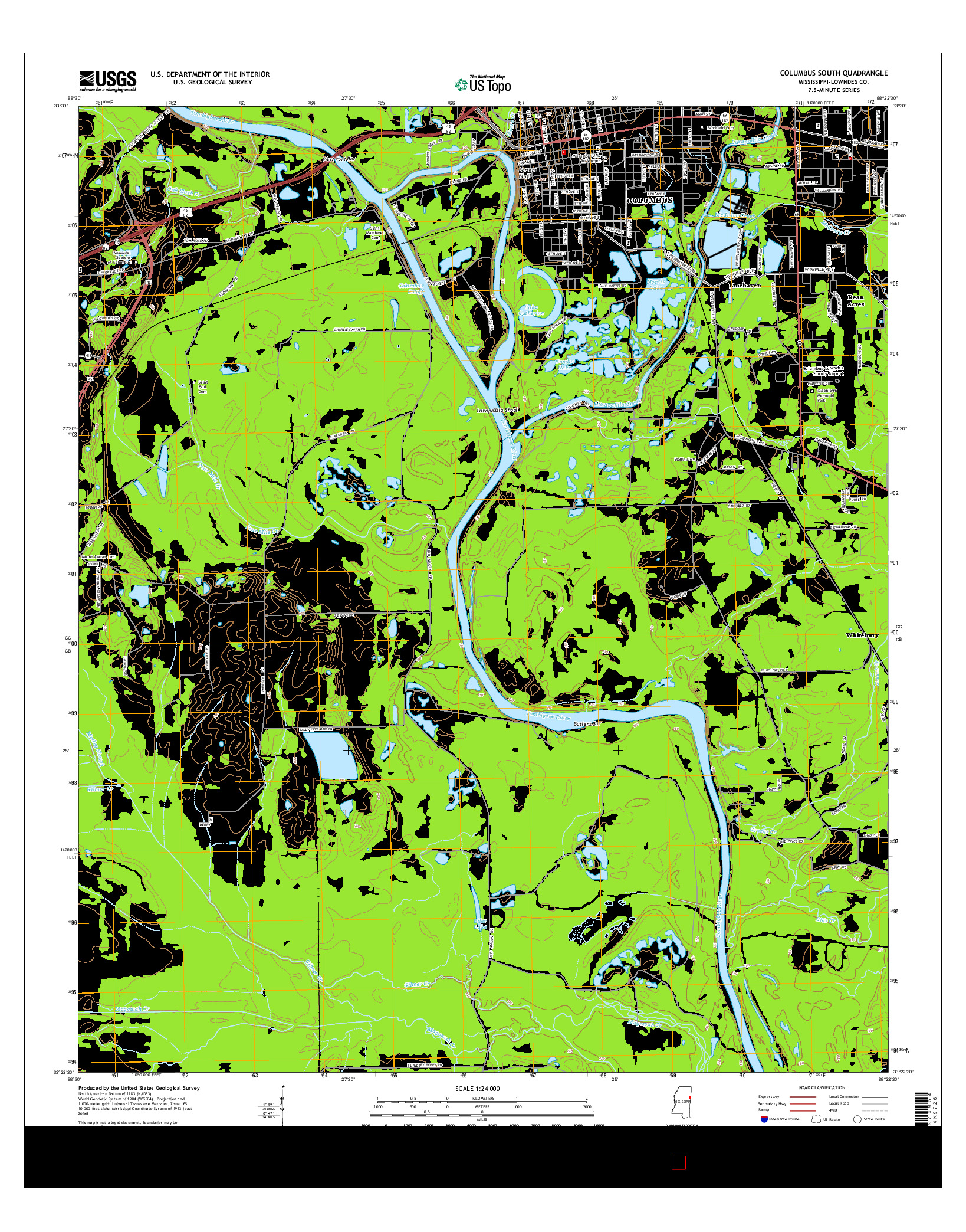 USGS US TOPO 7.5-MINUTE MAP FOR COLUMBUS SOUTH, MS 2015