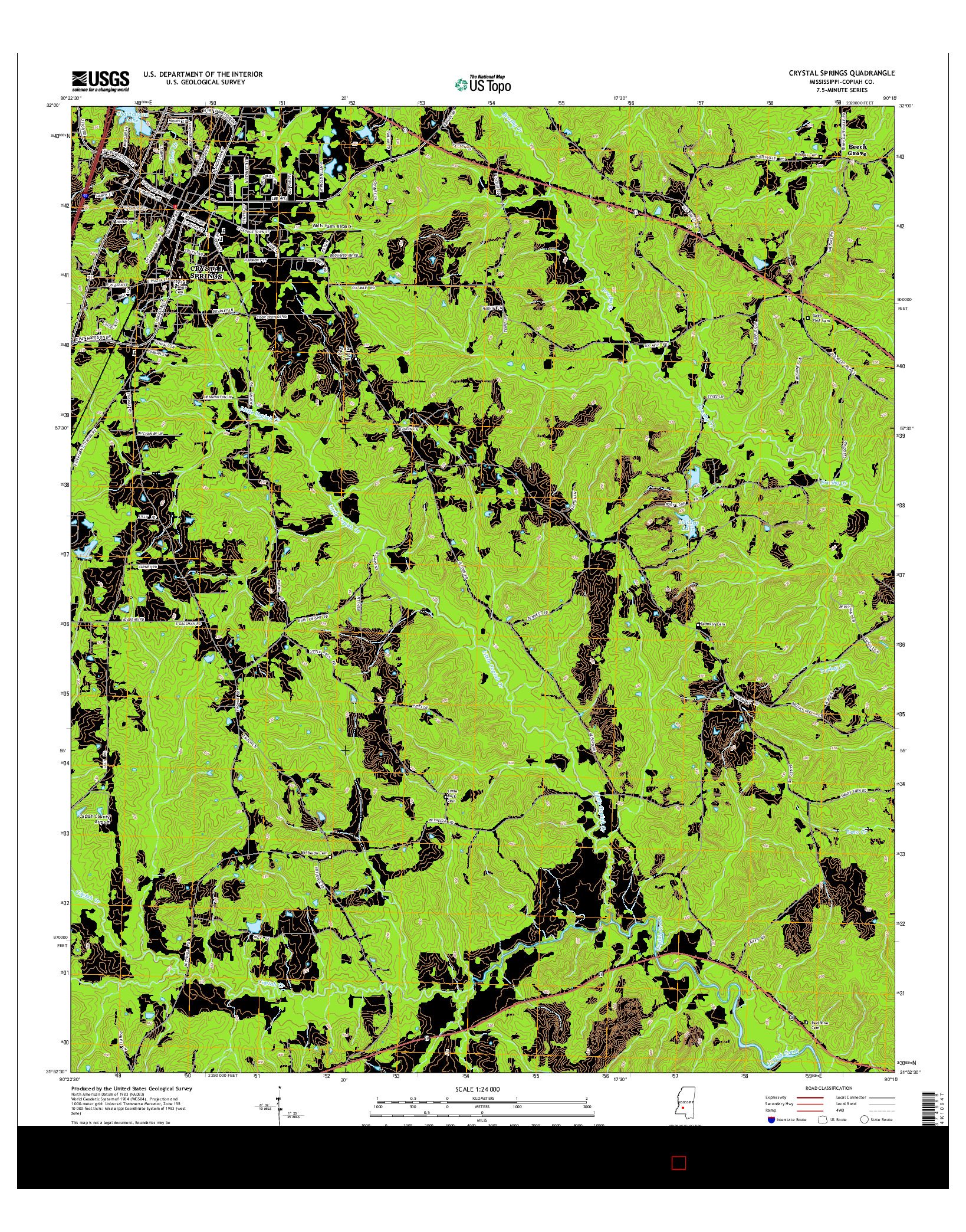 USGS US TOPO 7.5-MINUTE MAP FOR CRYSTAL SPRINGS, MS 2015