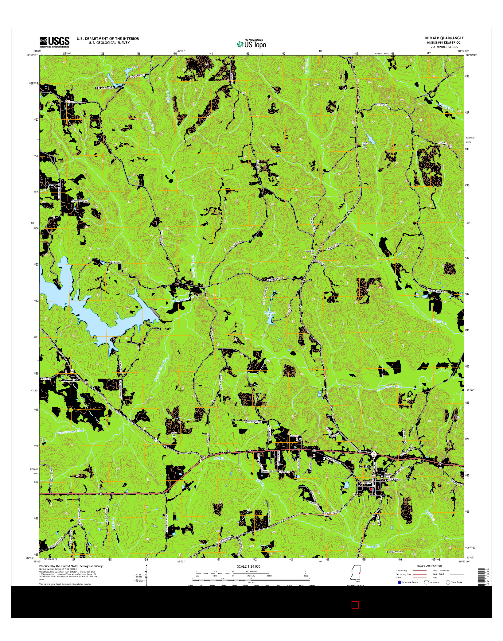 USGS US TOPO 7.5-MINUTE MAP FOR DE KALB, MS 2015