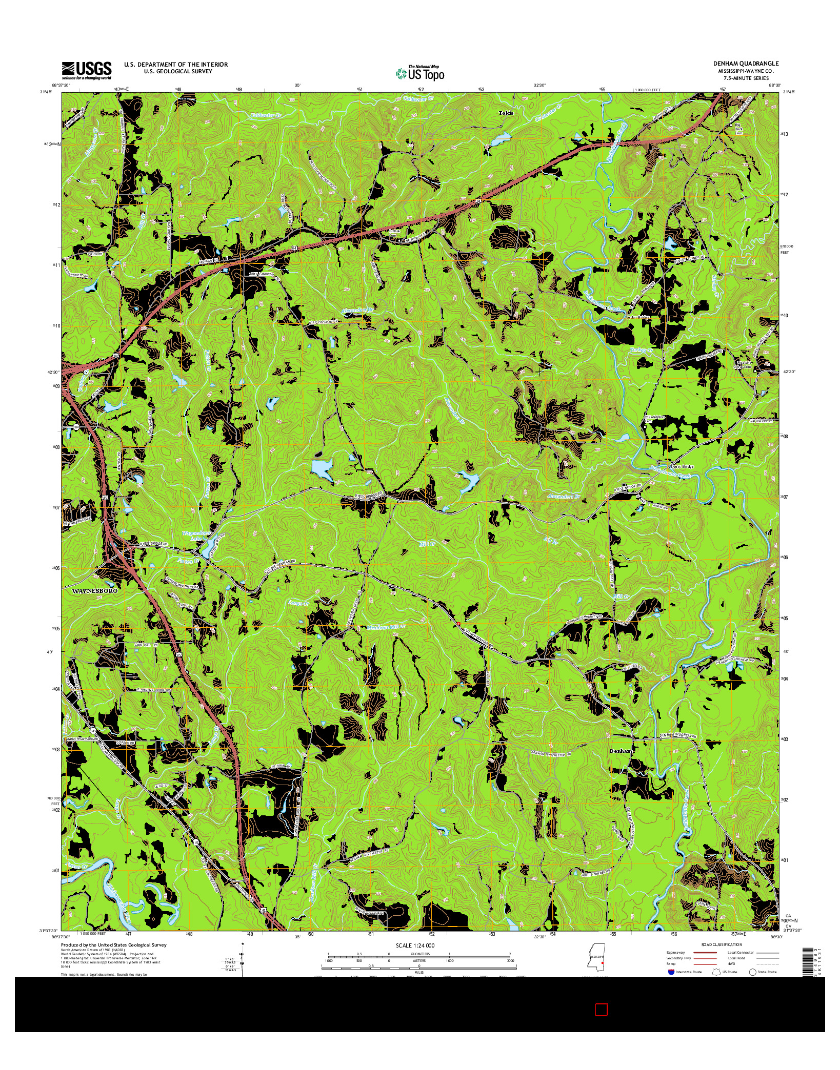 USGS US TOPO 7.5-MINUTE MAP FOR DENHAM, MS 2015