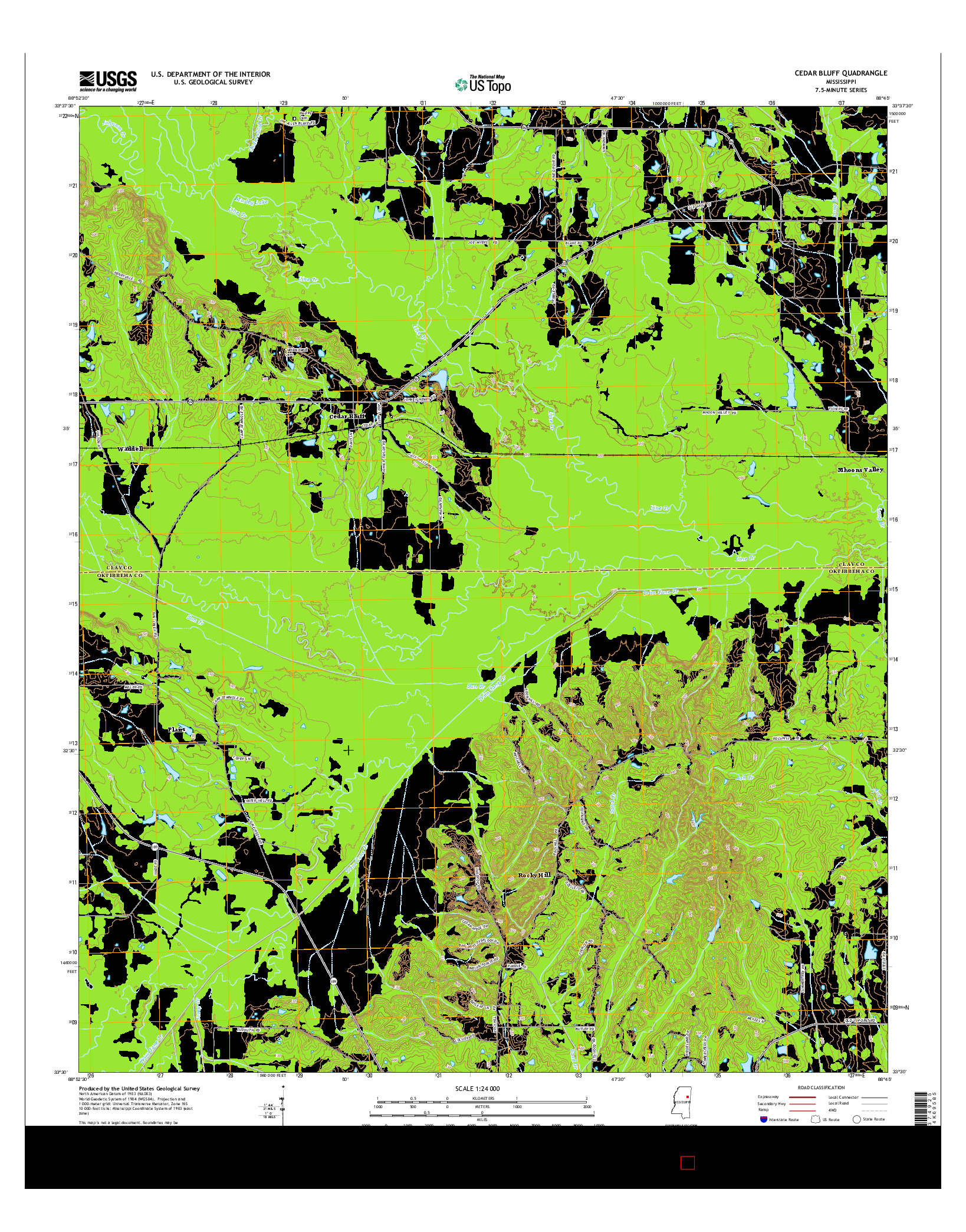 USGS US TOPO 7.5-MINUTE MAP FOR CEDAR BLUFF, MS 2015