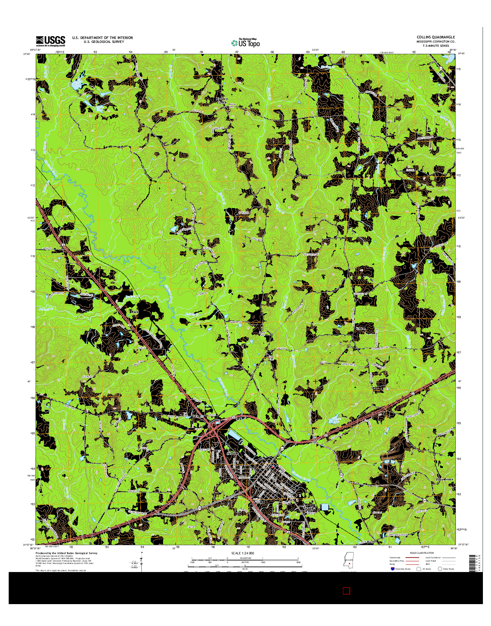USGS US TOPO 7.5-MINUTE MAP FOR COLLINS, MS 2015