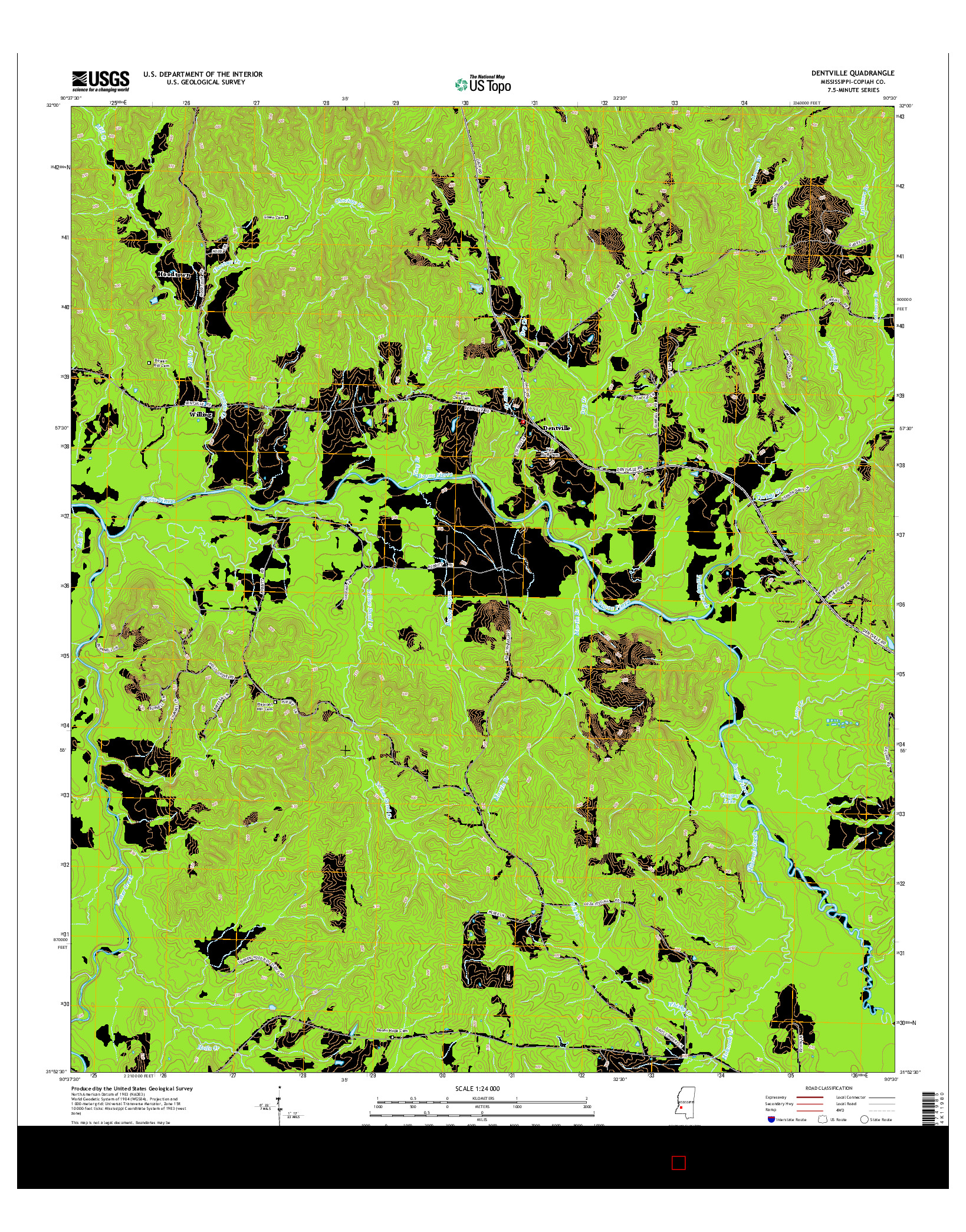 USGS US TOPO 7.5-MINUTE MAP FOR DENTVILLE, MS 2015