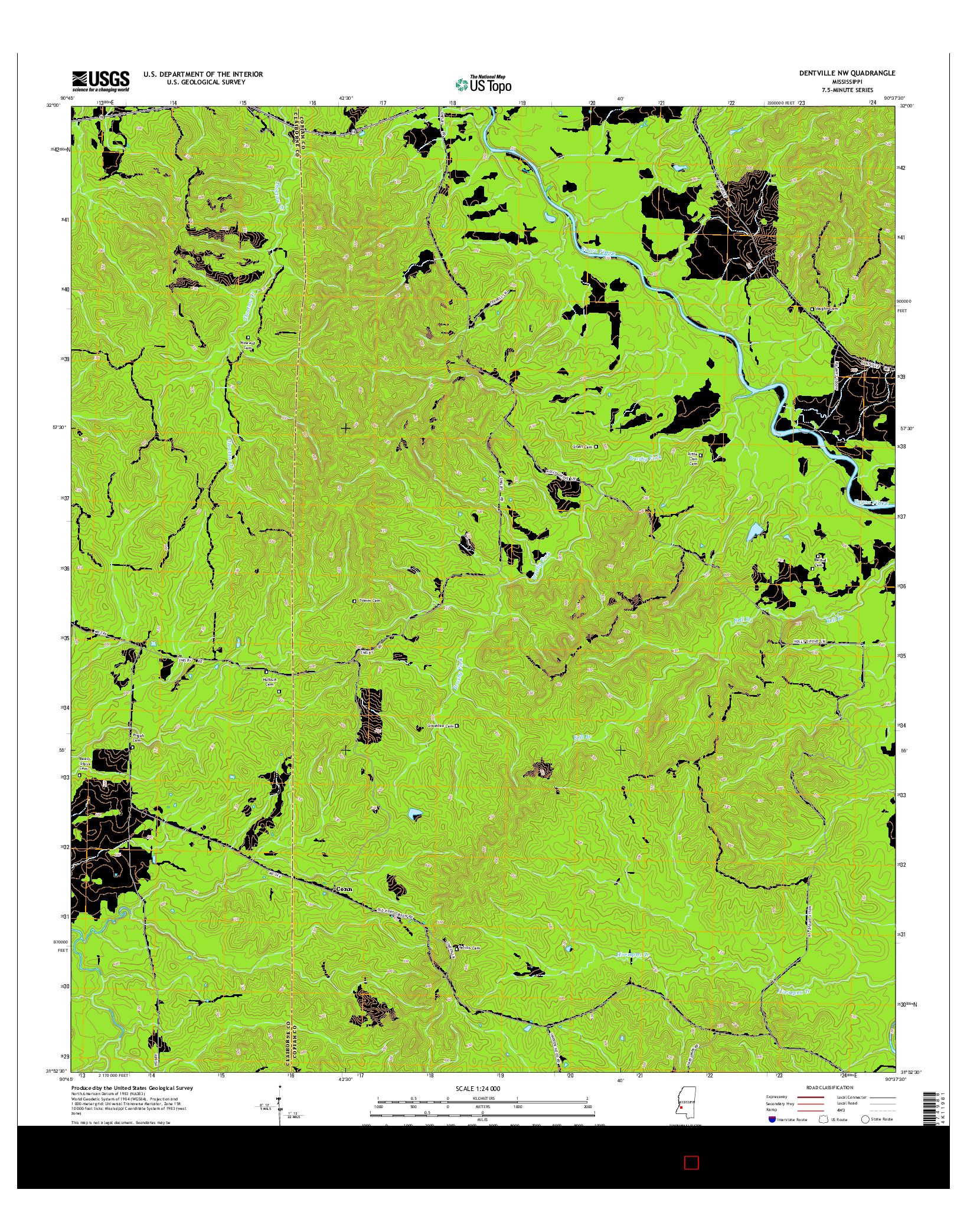 USGS US TOPO 7.5-MINUTE MAP FOR DENTVILLE NW, MS 2015