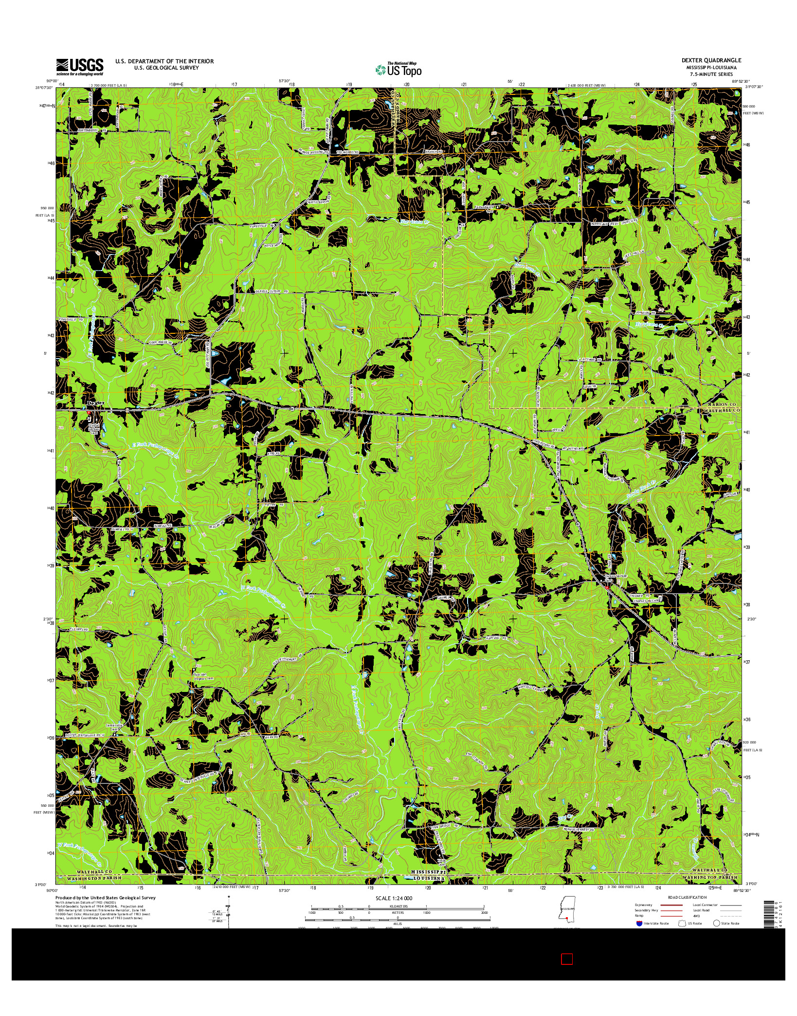 USGS US TOPO 7.5-MINUTE MAP FOR DEXTER, MS-LA 2015