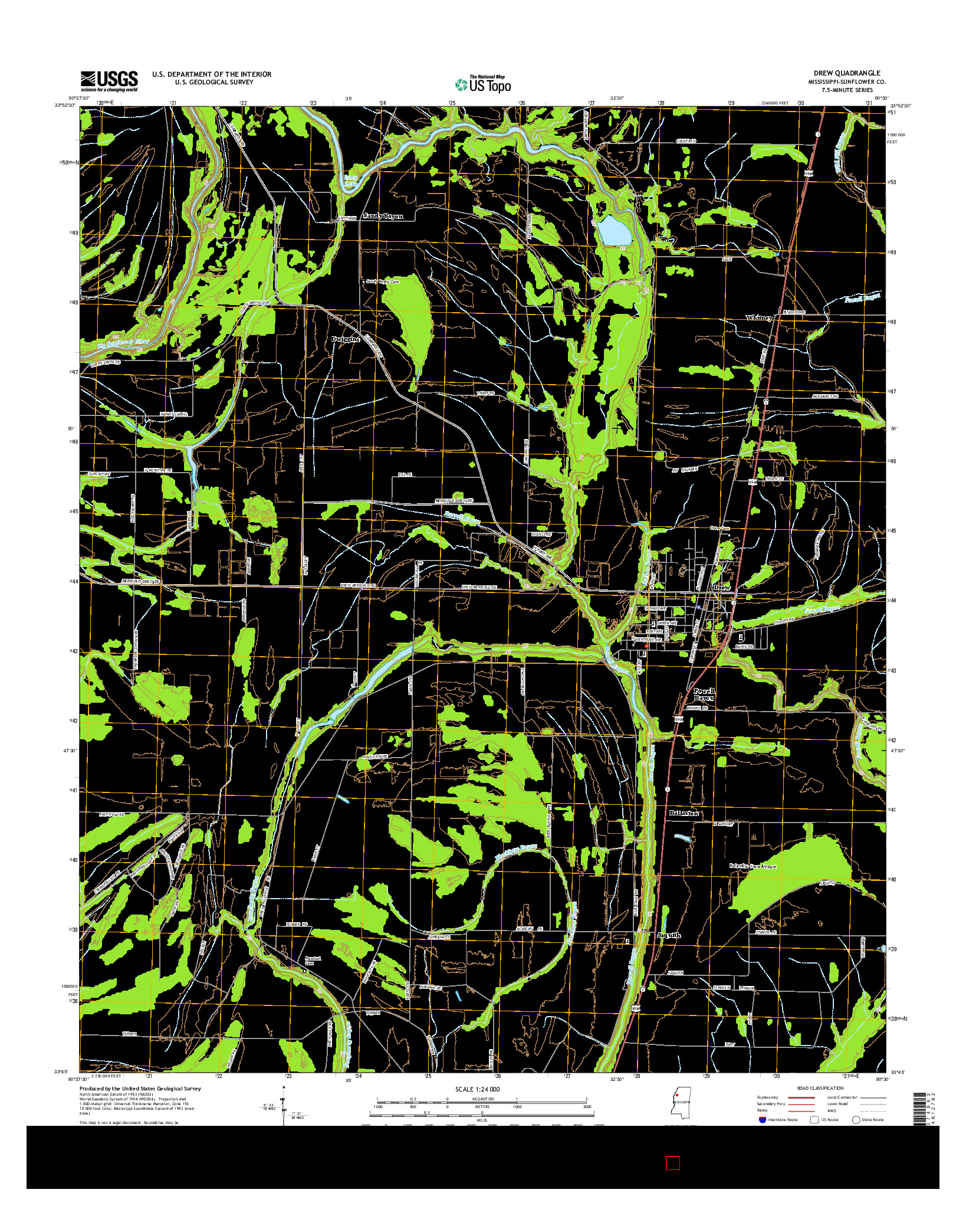 USGS US TOPO 7.5-MINUTE MAP FOR DREW, MS 2015