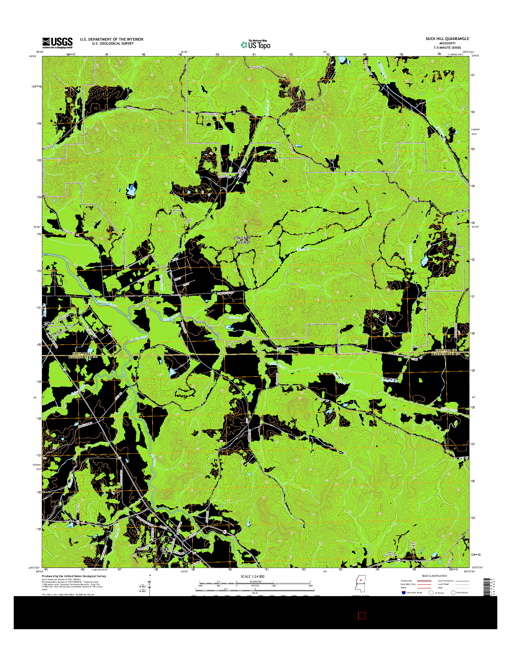 USGS US TOPO 7.5-MINUTE MAP FOR DUCK HILL, MS 2015