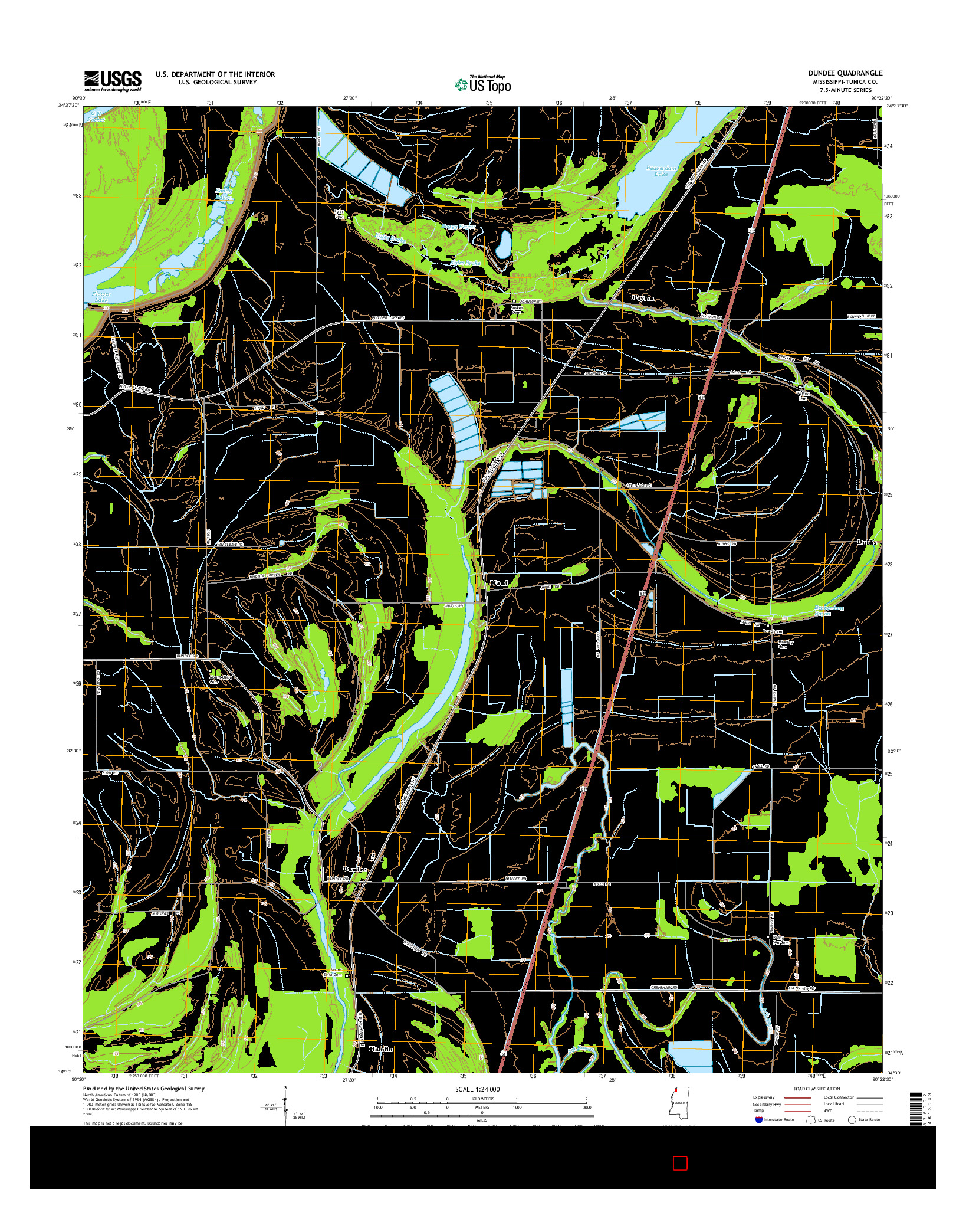 USGS US TOPO 7.5-MINUTE MAP FOR DUNDEE, MS 2015