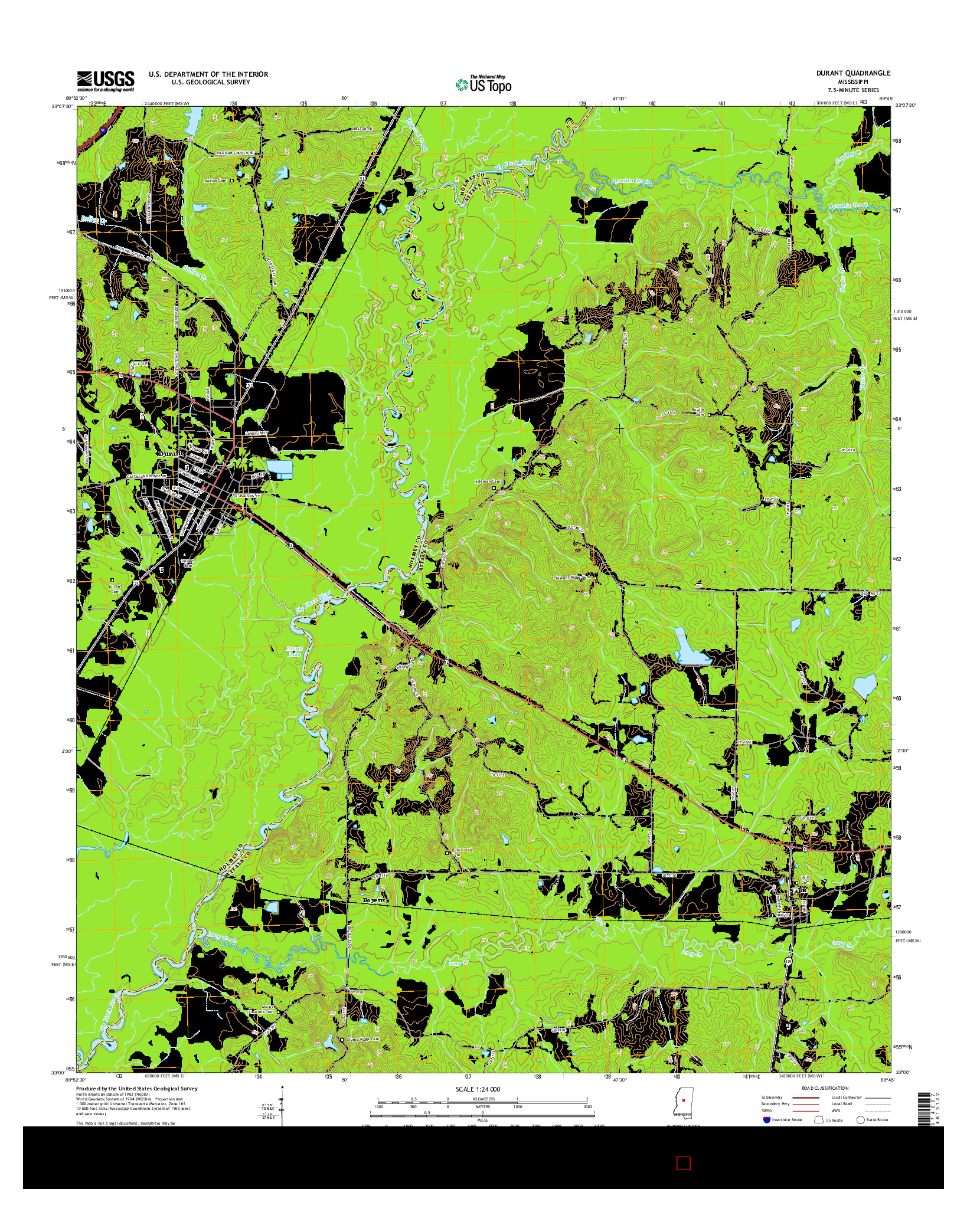 USGS US TOPO 7.5-MINUTE MAP FOR DURANT, MS 2015