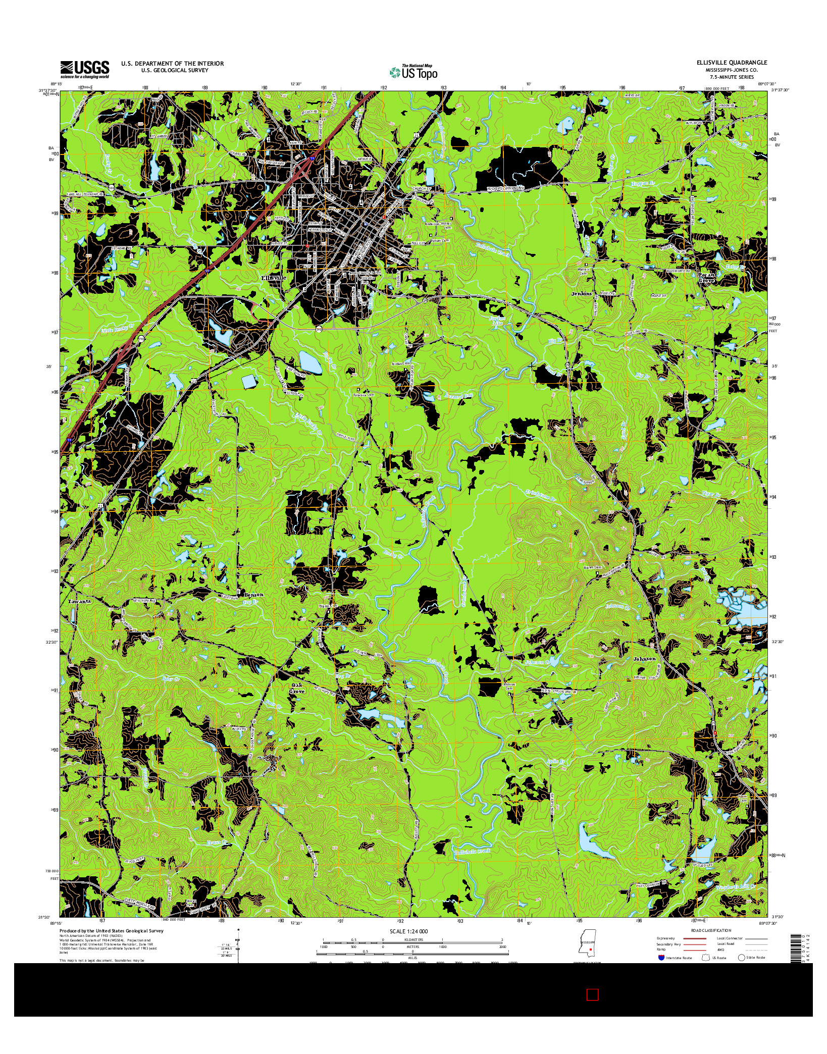 USGS US TOPO 7.5-MINUTE MAP FOR ELLISVILLE, MS 2015