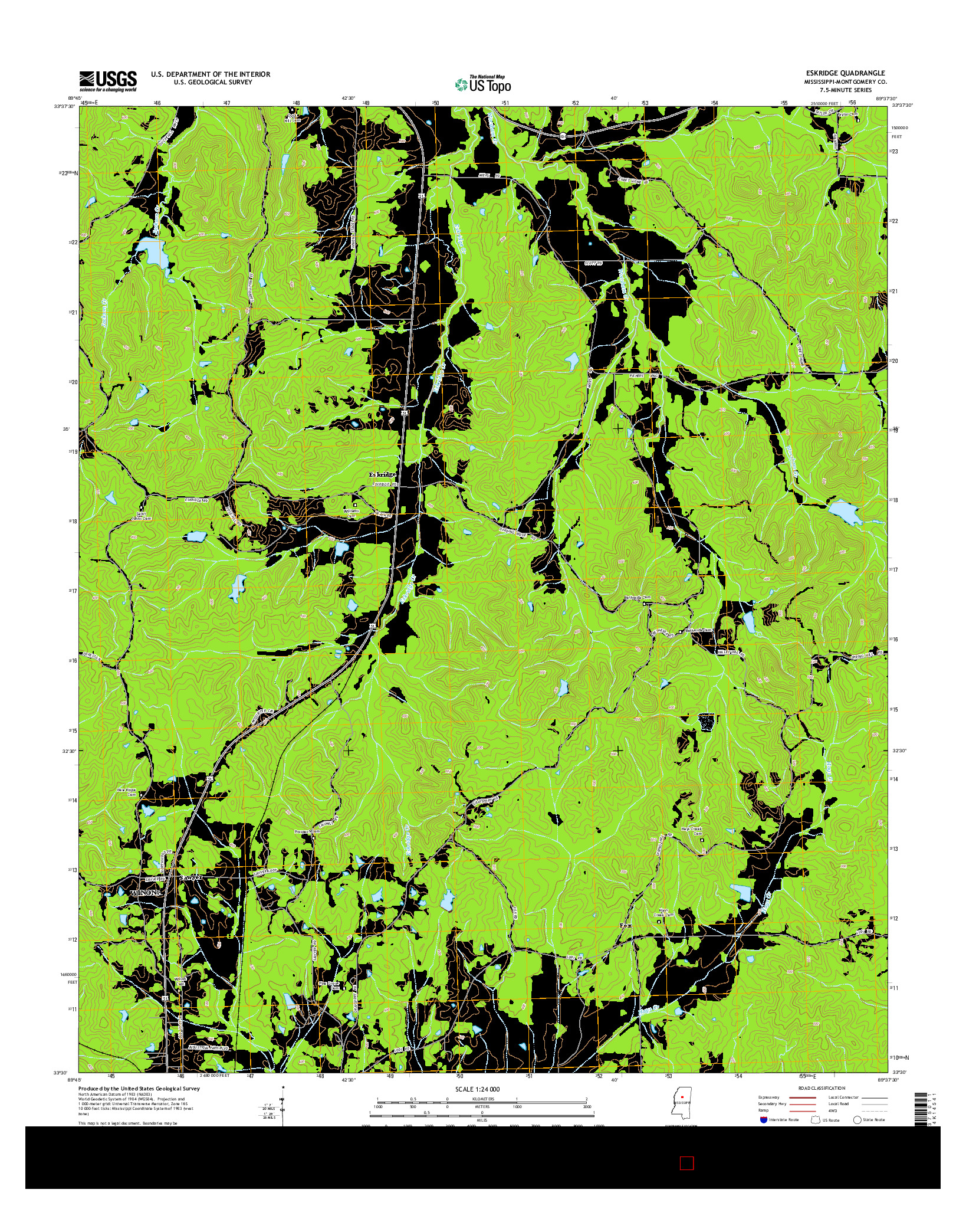 USGS US TOPO 7.5-MINUTE MAP FOR ESKRIDGE, MS 2015