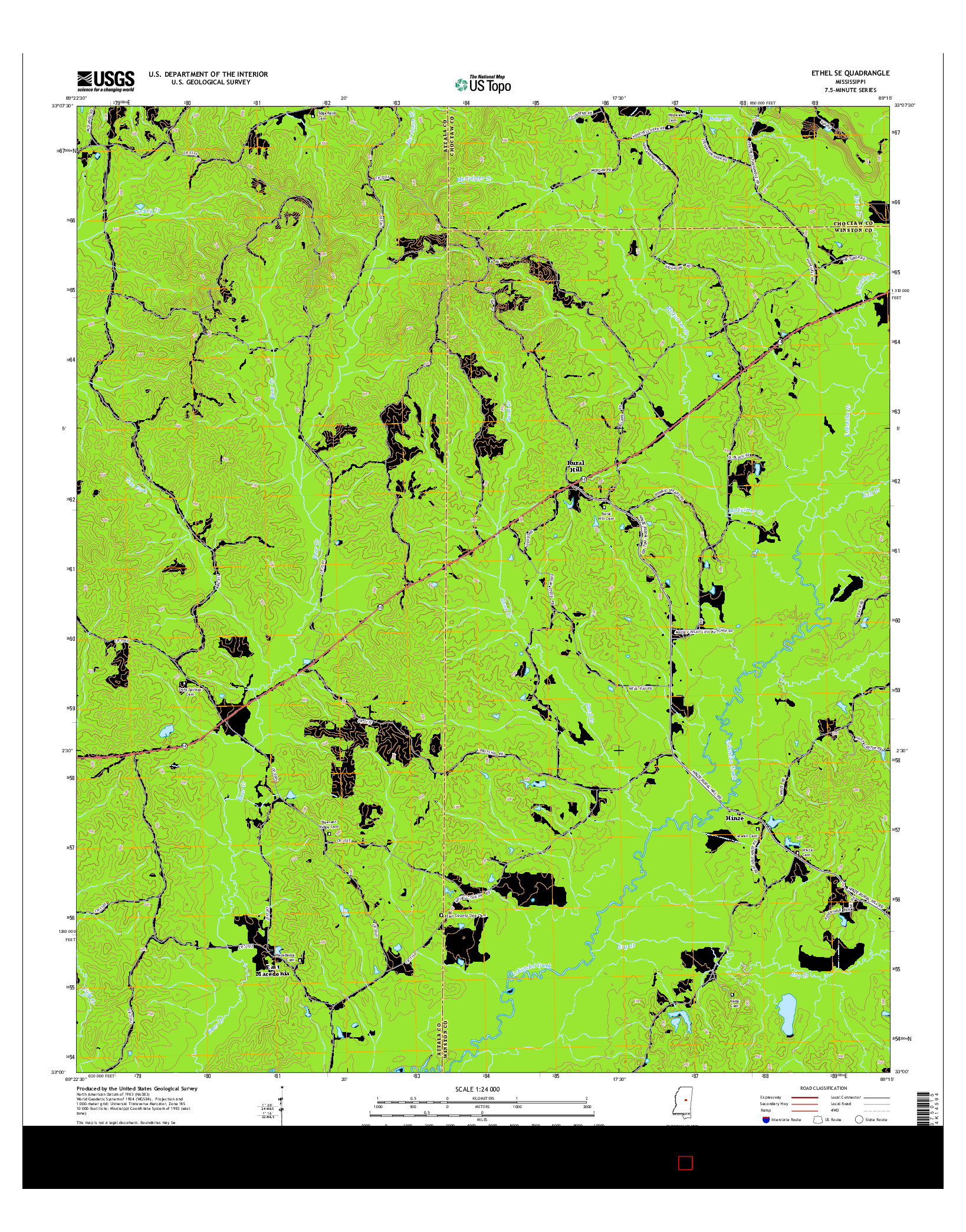 USGS US TOPO 7.5-MINUTE MAP FOR ETHEL SE, MS 2015