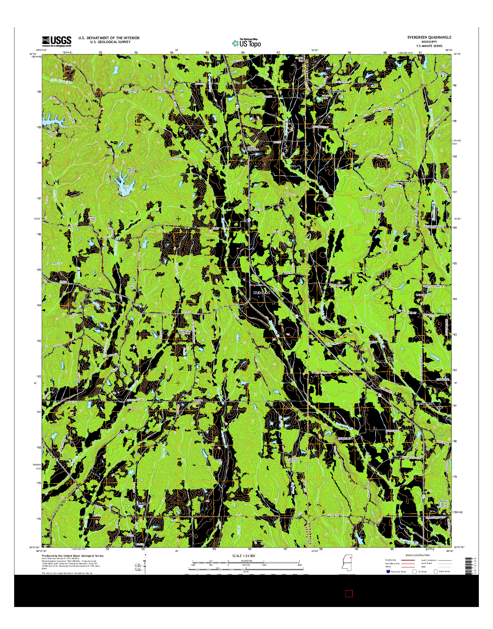 USGS US TOPO 7.5-MINUTE MAP FOR EVERGREEN, MS 2015