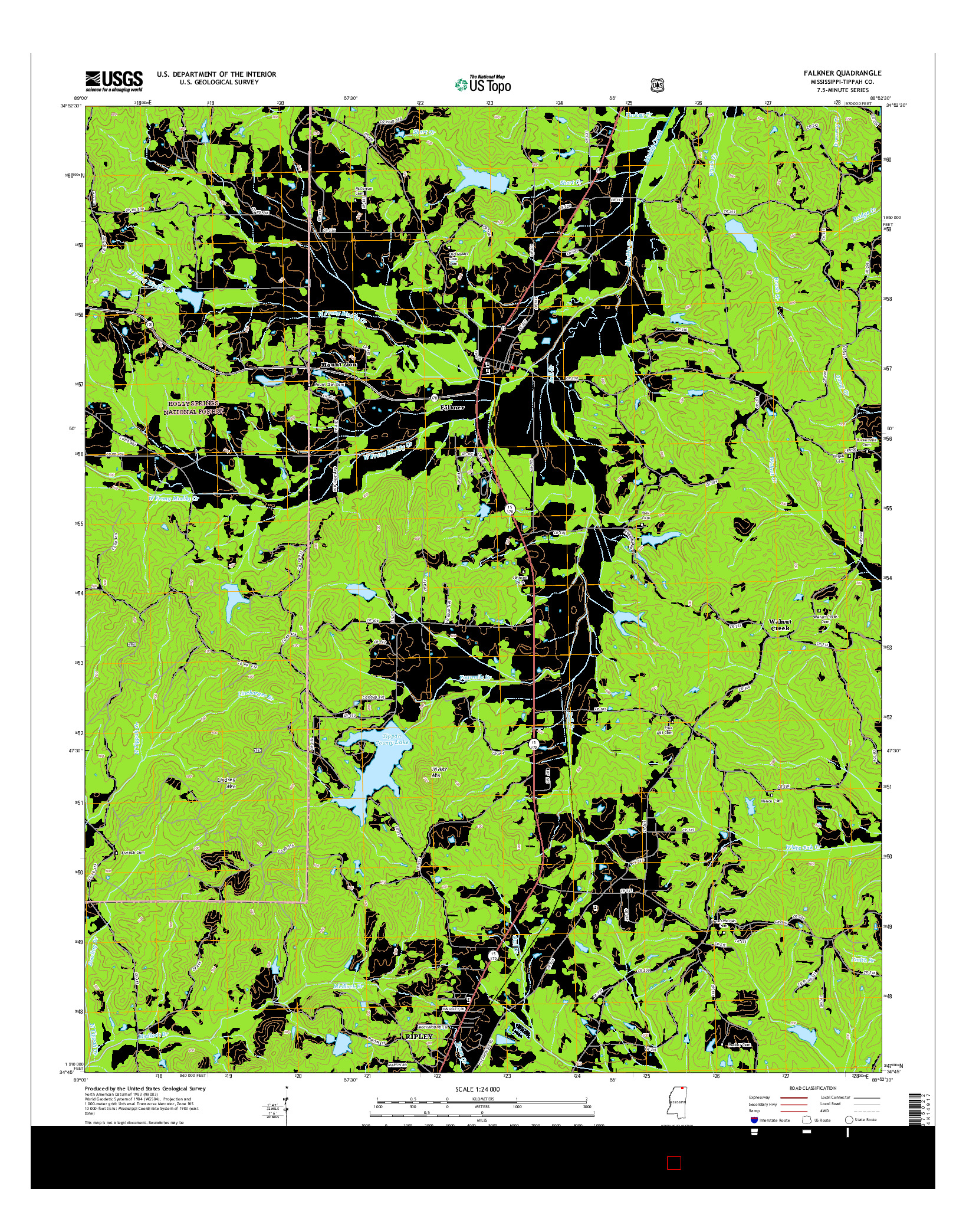USGS US TOPO 7.5-MINUTE MAP FOR FALKNER, MS 2015