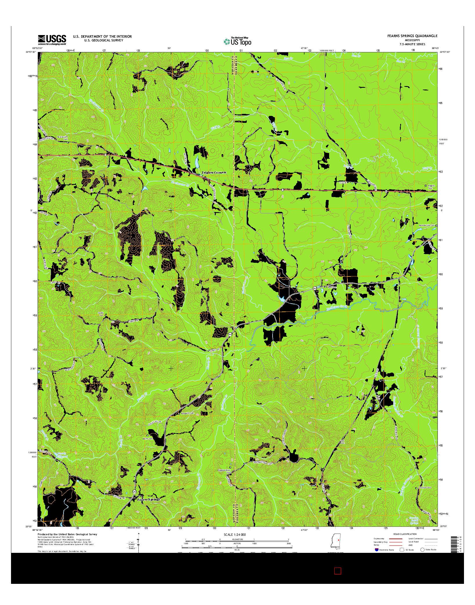 USGS US TOPO 7.5-MINUTE MAP FOR FEARNS SPRINGS, MS 2015