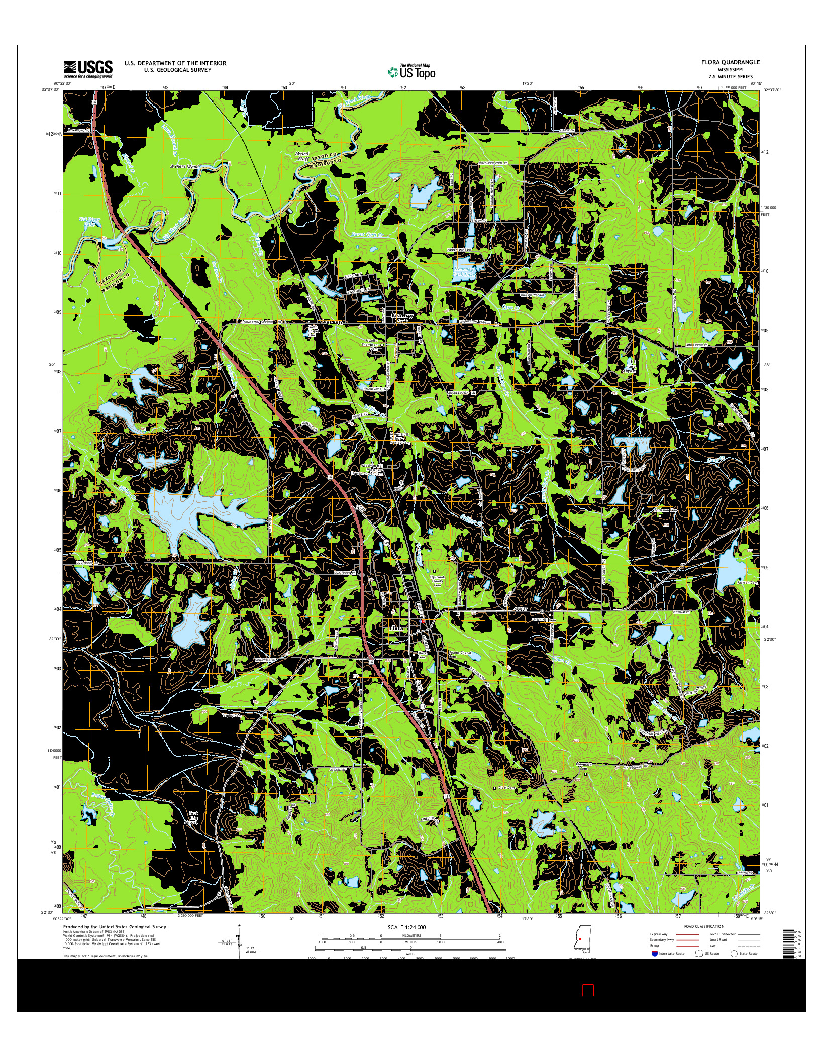 USGS US TOPO 7.5-MINUTE MAP FOR FLORA, MS 2015