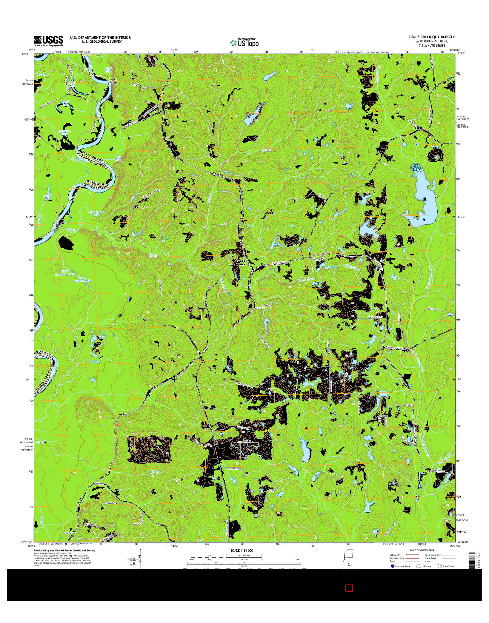 USGS US TOPO 7.5-MINUTE MAP FOR FORDS CREEK, MS-LA 2015