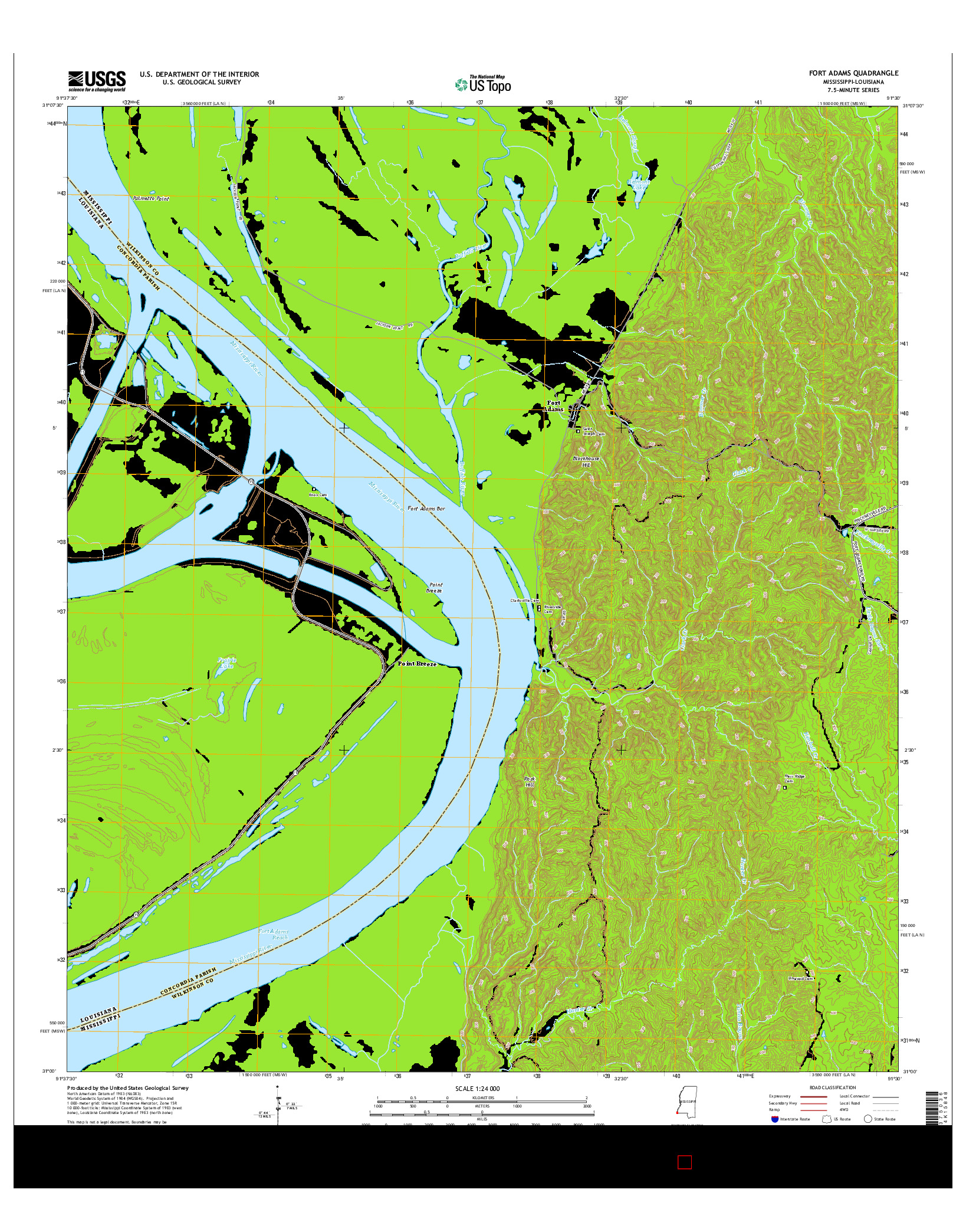 USGS US TOPO 7.5-MINUTE MAP FOR FORT ADAMS, MS-LA 2015