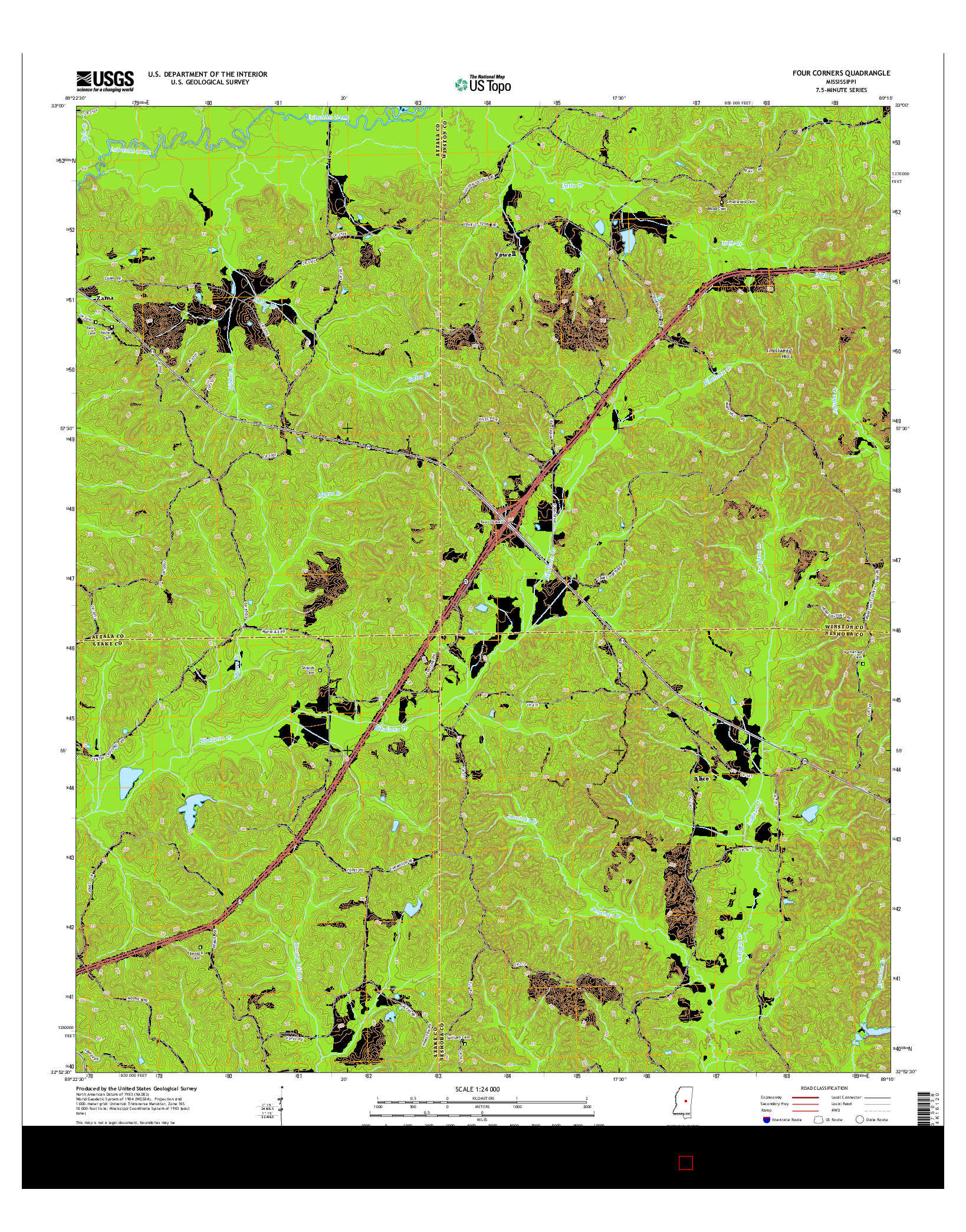 USGS US TOPO 7.5-MINUTE MAP FOR FOUR CORNERS, MS 2015