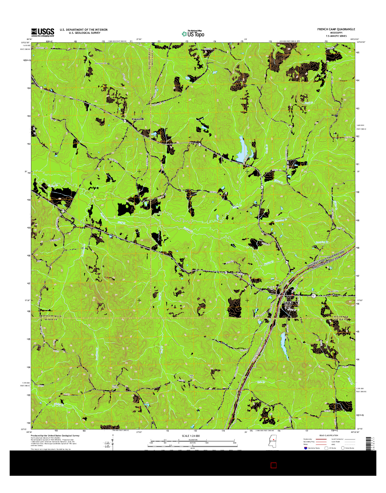 USGS US TOPO 7.5-MINUTE MAP FOR FRENCH CAMP, MS 2015