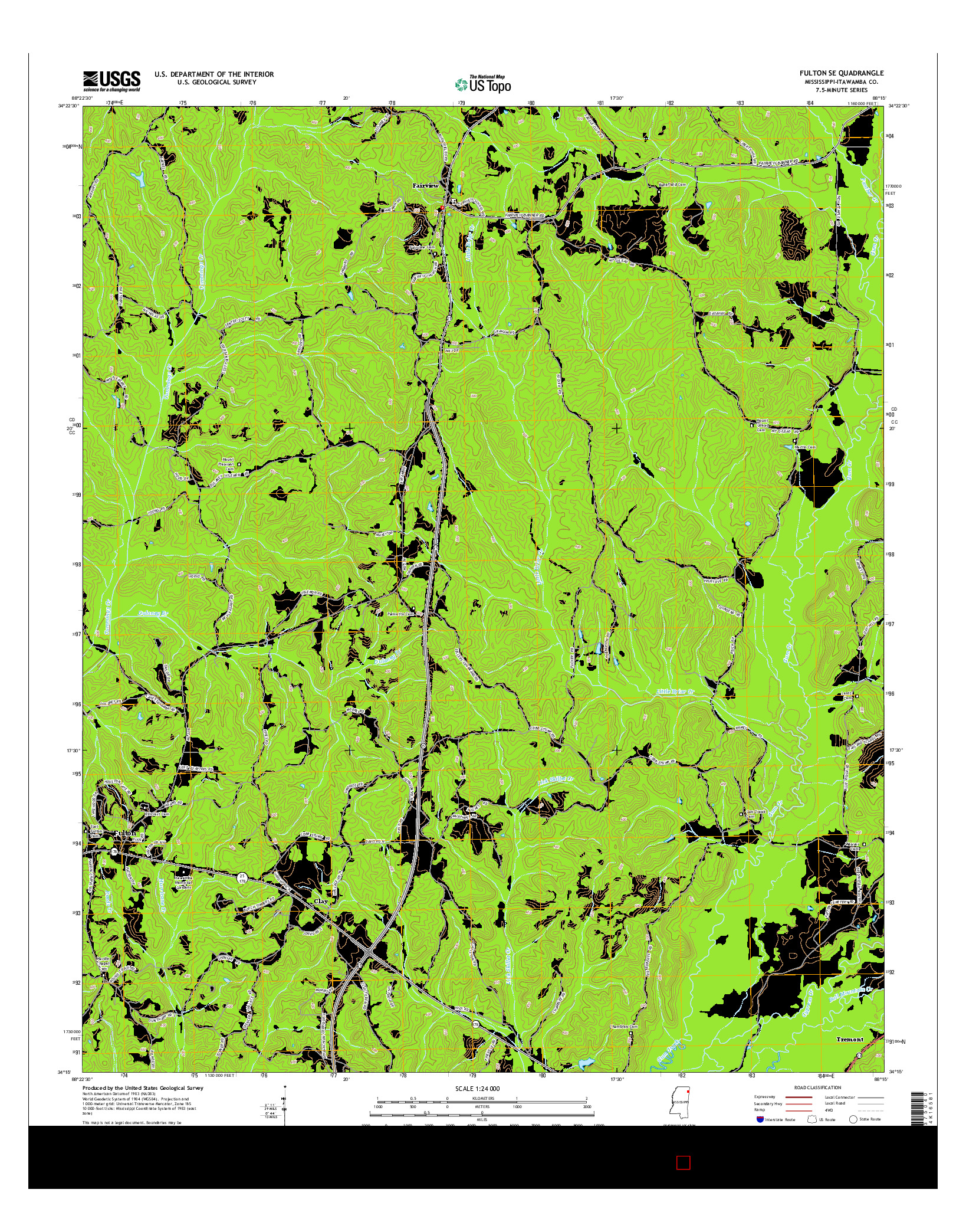 USGS US TOPO 7.5-MINUTE MAP FOR FULTON SE, MS 2015