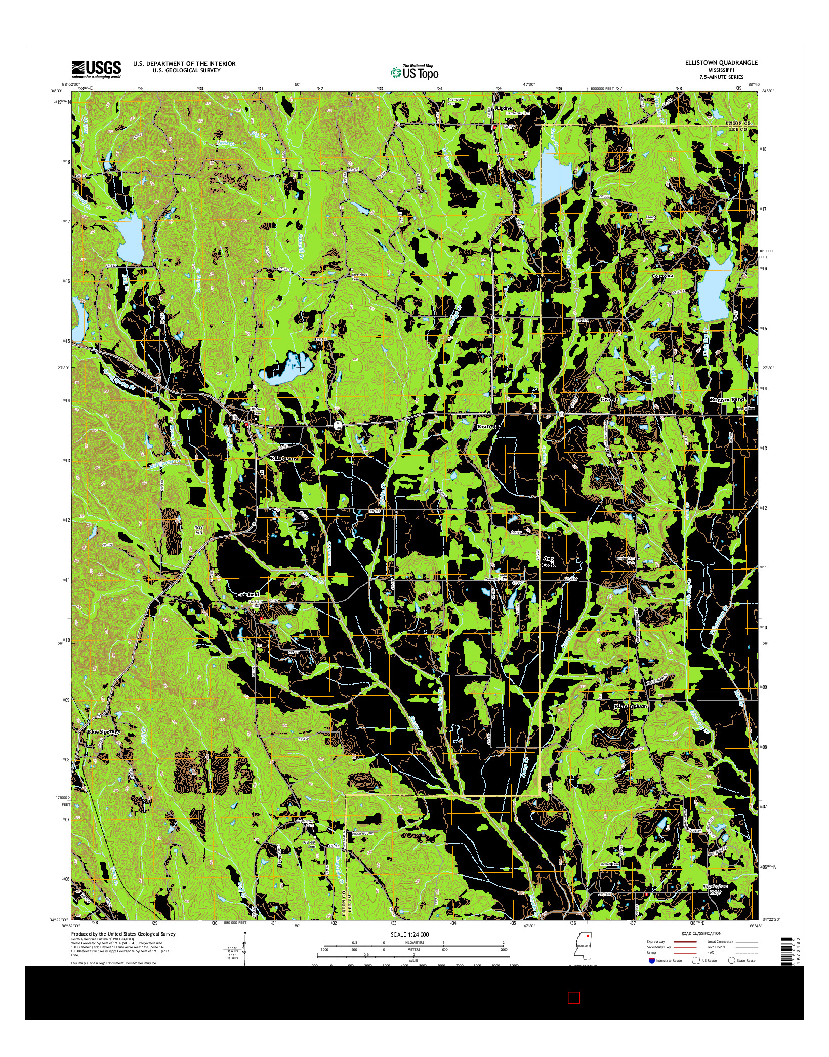 USGS US TOPO 7.5-MINUTE MAP FOR ELLISTOWN, MS 2015