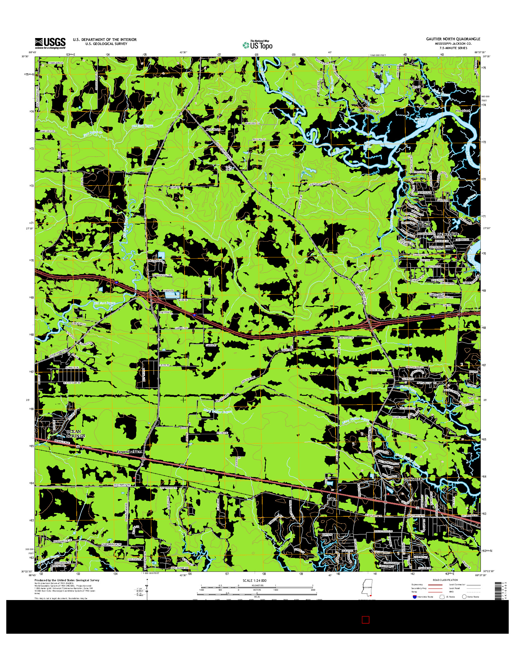 USGS US TOPO 7.5-MINUTE MAP FOR GAUTIER NORTH, MS 2015