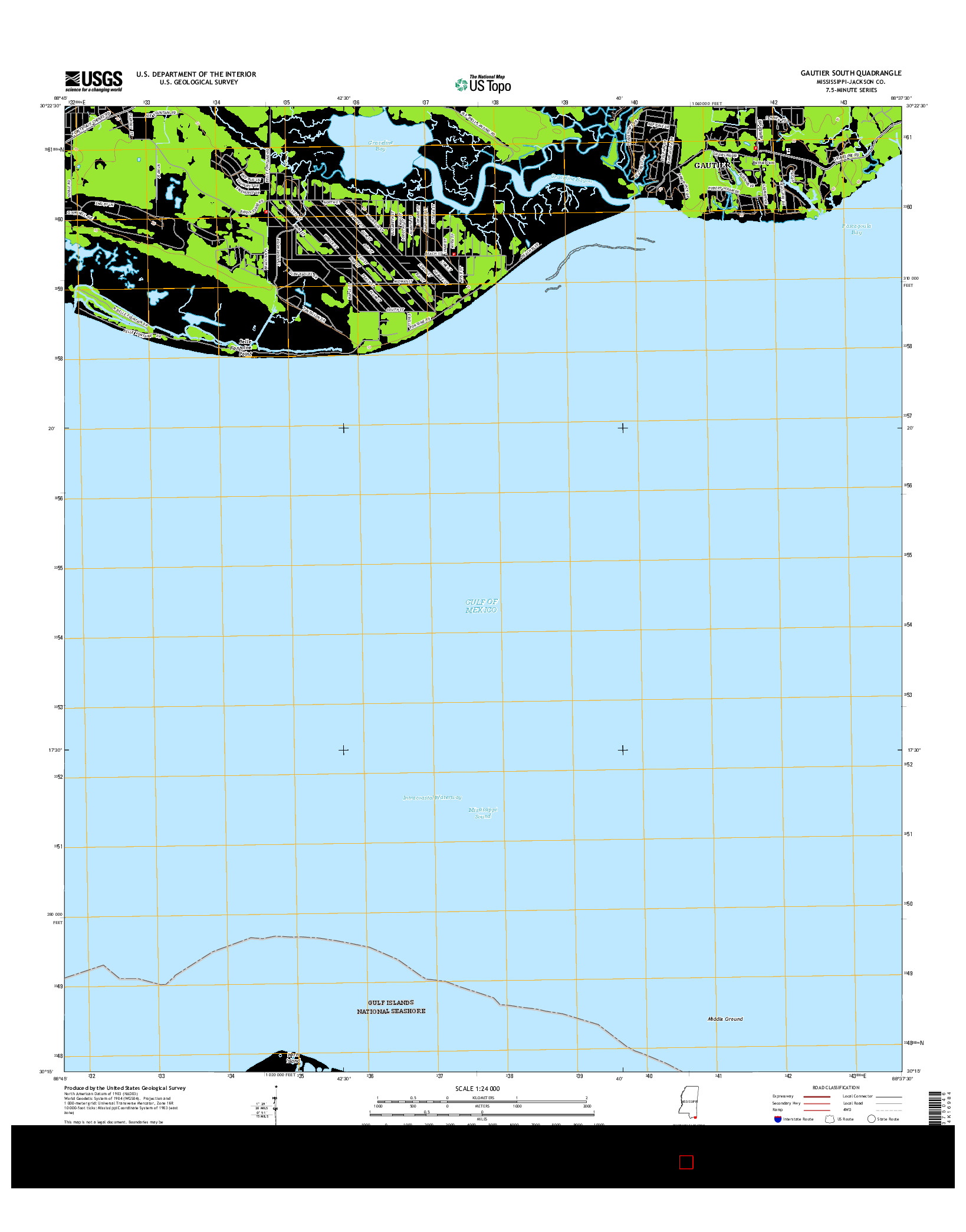 USGS US TOPO 7.5-MINUTE MAP FOR GAUTIER SOUTH, MS 2015