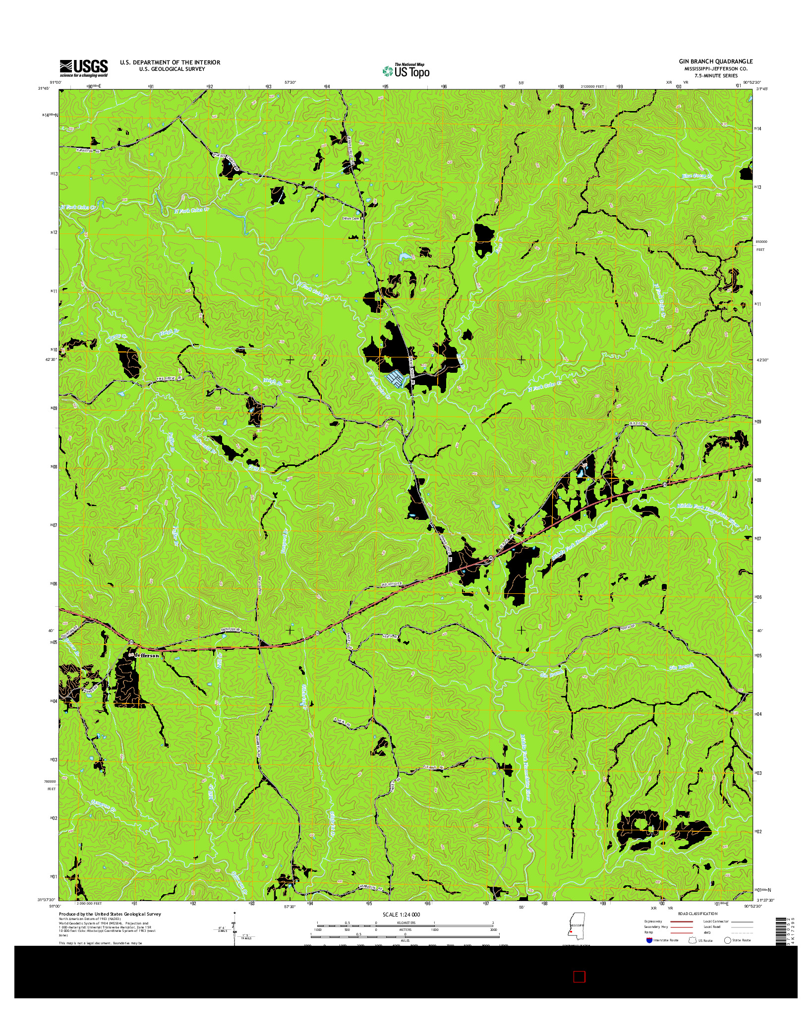 USGS US TOPO 7.5-MINUTE MAP FOR GIN BRANCH, MS 2015